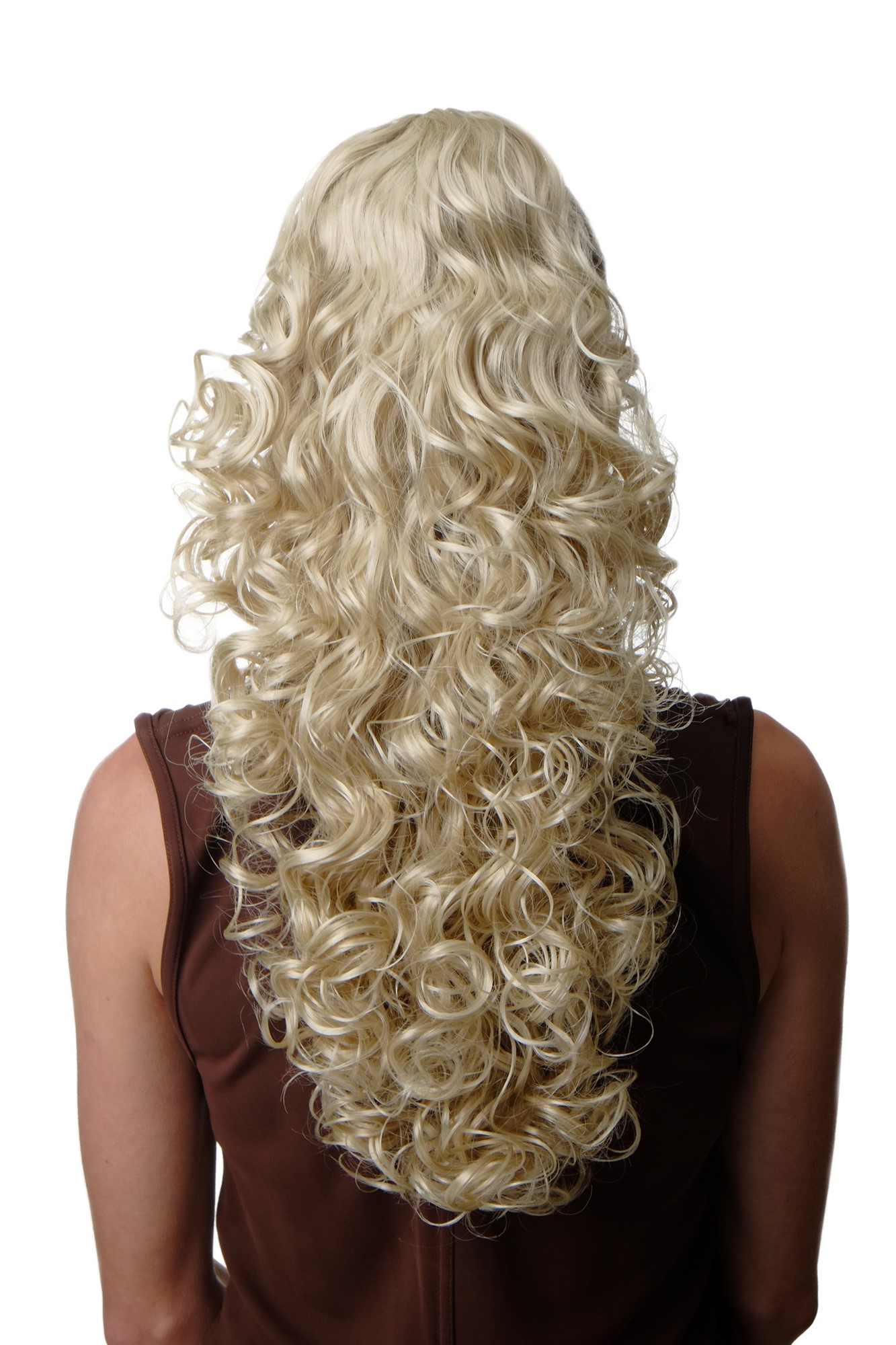 Ponytail extension long massiv volume curly curls kinks light blonde N310, front view, WIG ME UP: Your Perücken Online Shop Ponytails, golden-light blonde, curled, long