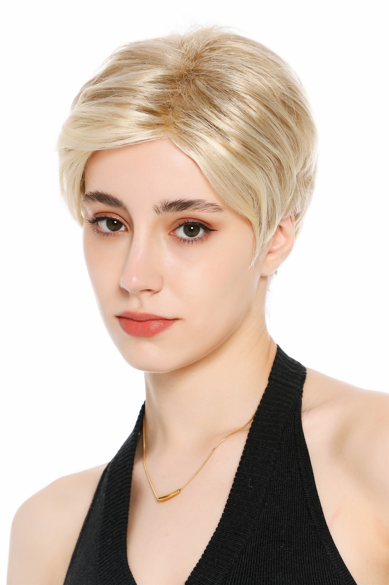 Perücke Damen Herren Frauen kurz androgyn burschikos gescheitelt Scheitel blond platin gesträhnt VK-61-16T613