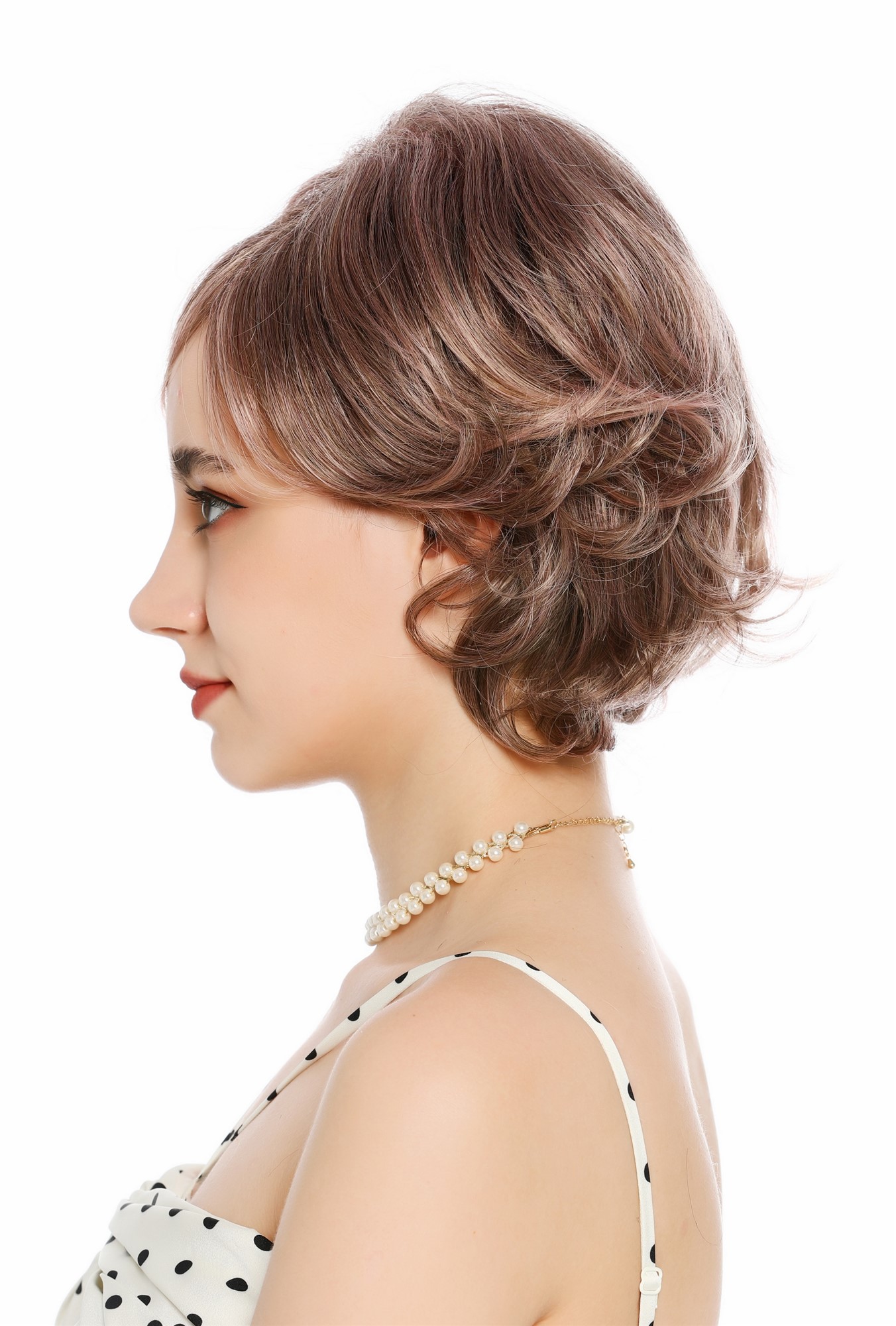 Perücke Damen kurz adrett gewellt Scheitel Blond Mix rosa Highlights VK-69-2215T