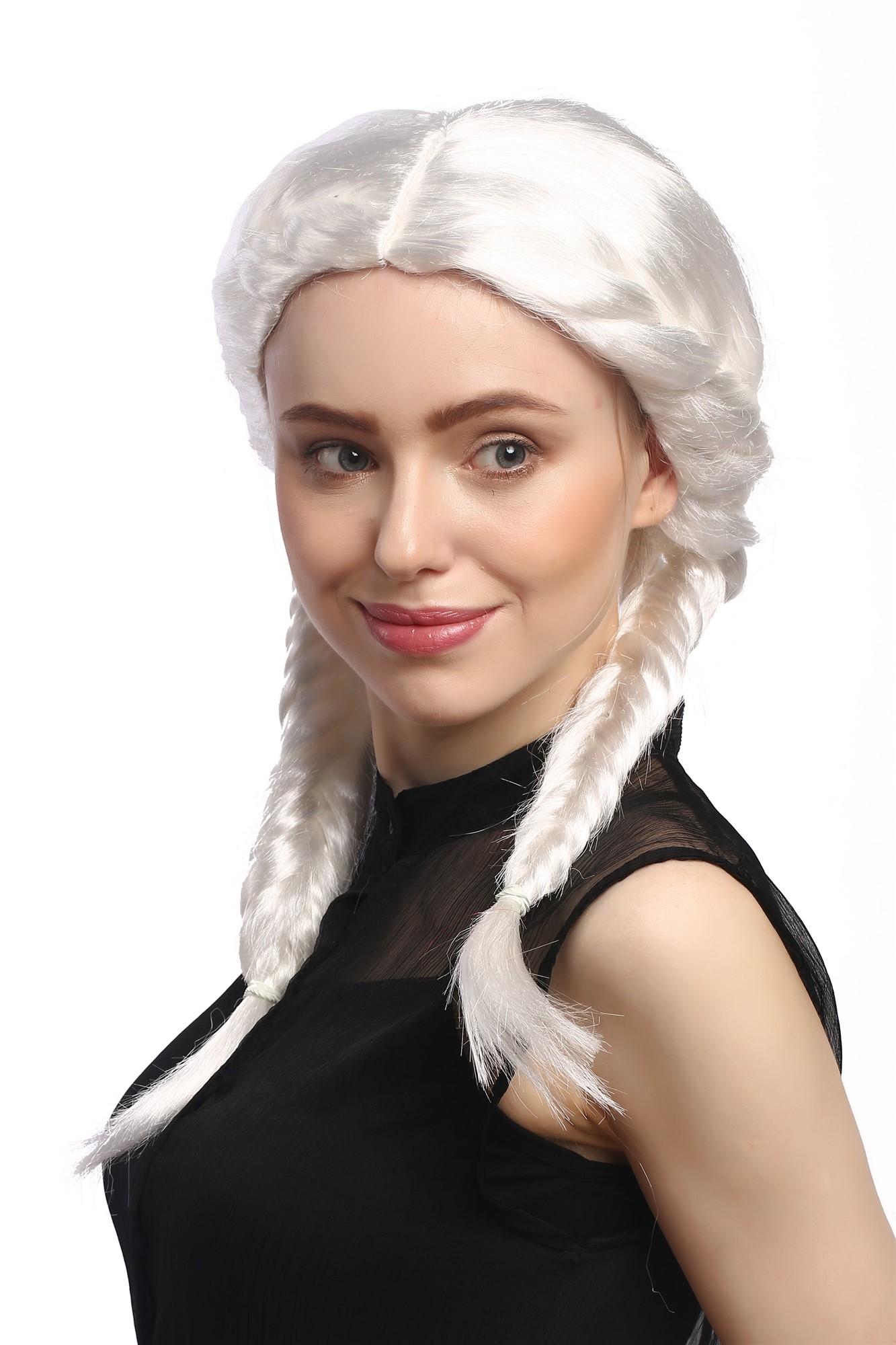 günstige Party Perücke, Perücke Weiß Zöpfe Geflochten DEC260-P68, Vorderansicht, WIG ME UP: Ihr Perücken Online Shop geflochtene Party Perücke Weiß schulterlange Haare für Damen