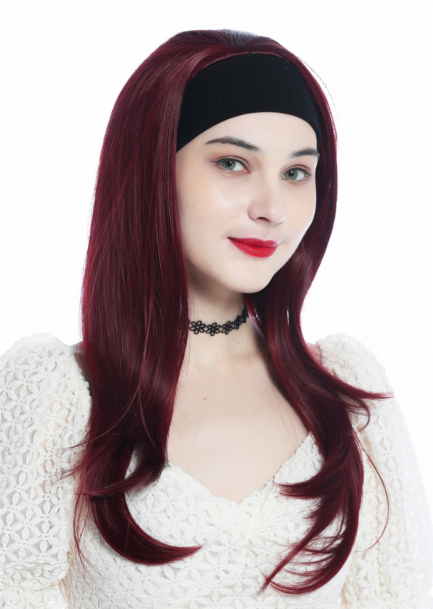 Lady wig half wig black headband retro long straight burgundy garnet red H9306, view 2, WIG ME UP: Your Perücken Online Shop Quality Wigs, Ladies, aubergine, straight, long