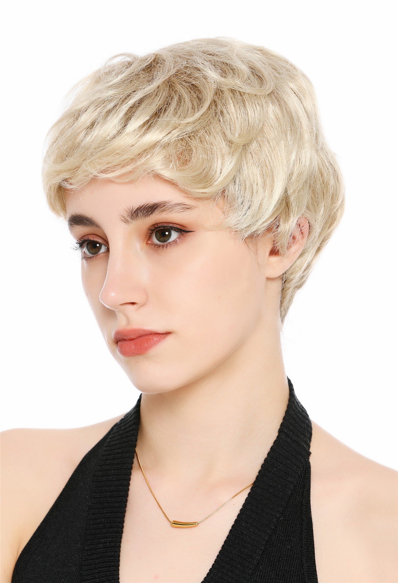 Perücke Damen Herren burschikos androgyn unsisex kurz wild gewellt Hellblond Mix VK-72-16T613