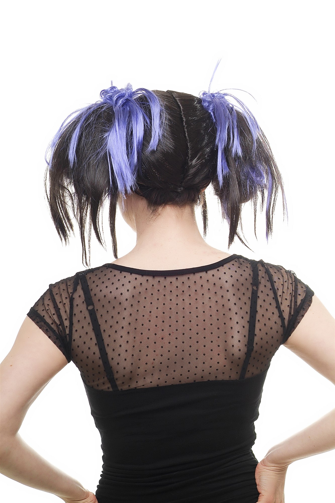 günstige Party Perücke, Perücke Cosplay Schwarz Lila Zöpfe 87110-P1-C10, Ansicht 3, WIG ME UP: Ihr Perücken Online Shop wellige Party Perücke Schwarz schulterlange Haare für Damen