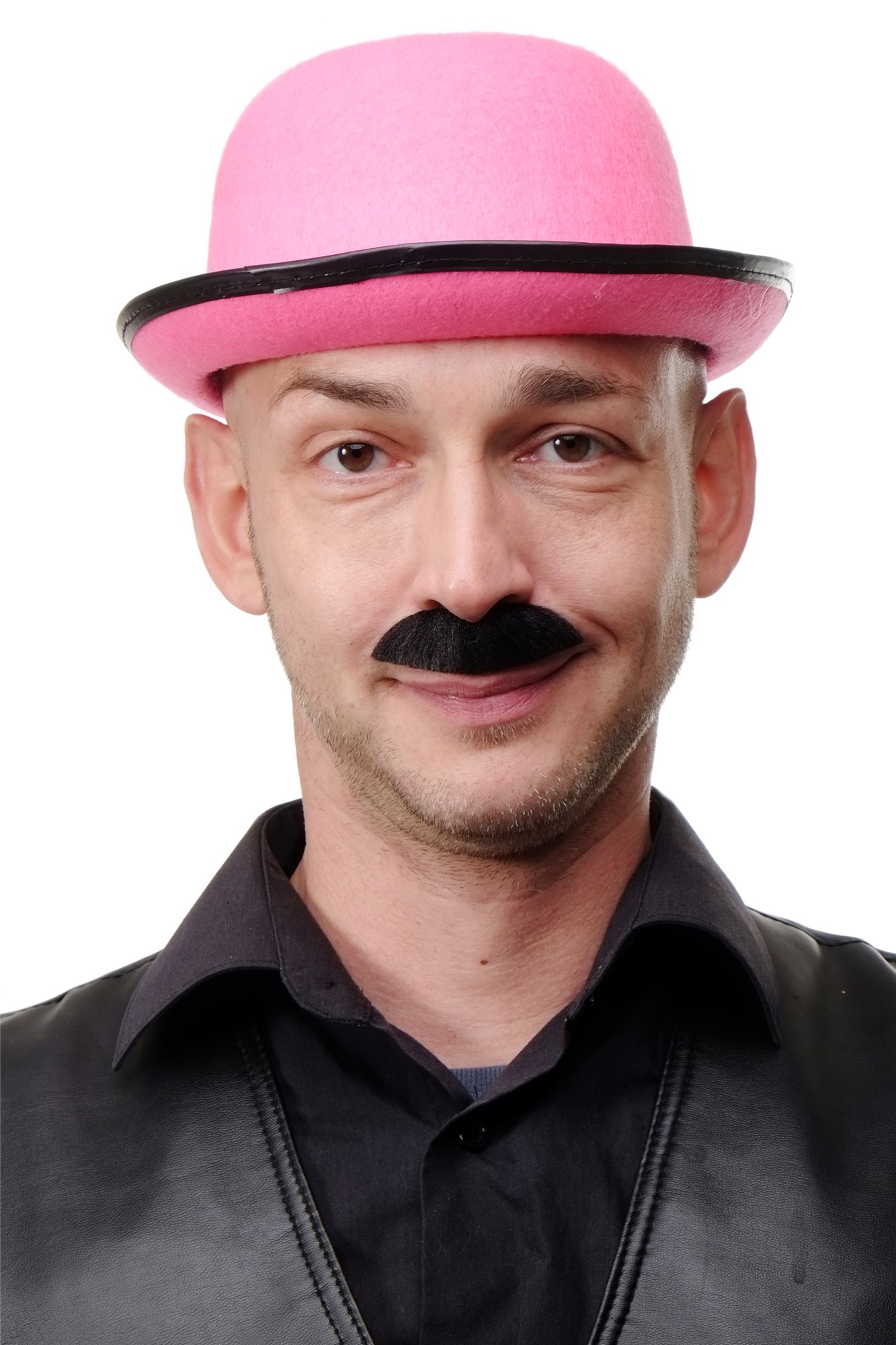 Fake fat thick moustache black with glue strip 30's 40's style MM-54, front view, WIG ME UP: Your Perücken Online Shop Party Wig, Men, Black