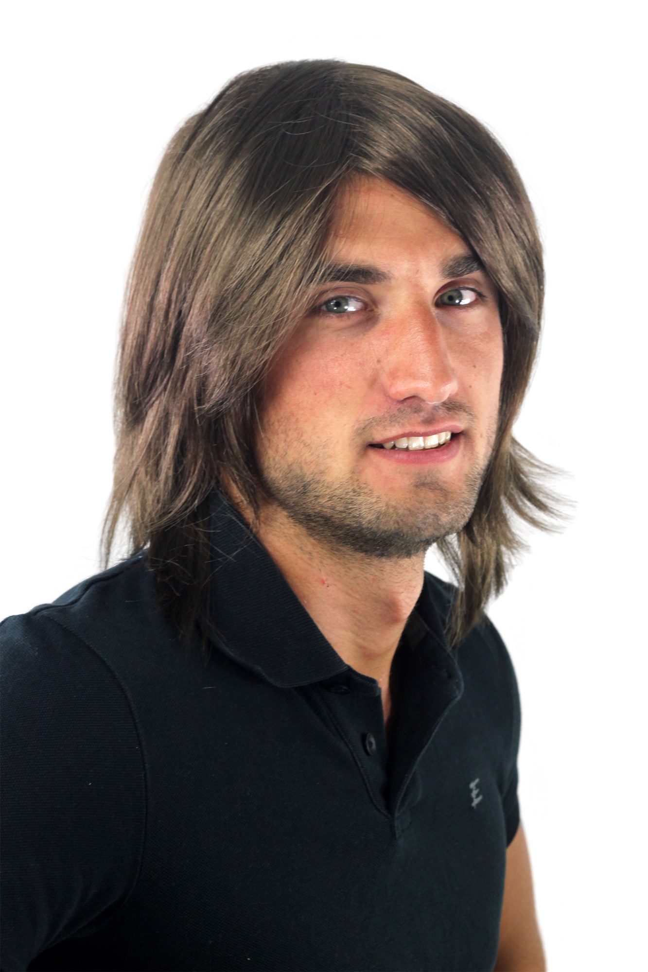 Men's WIG (for Men or Unisex) HIGH  synthetic MEDIUM BROWN longer hair Indie youthful young, view 3, WIG ME UP: Your Perücken Online Shop Quality Wigs, Men, medium brown, straight, shoulder-length