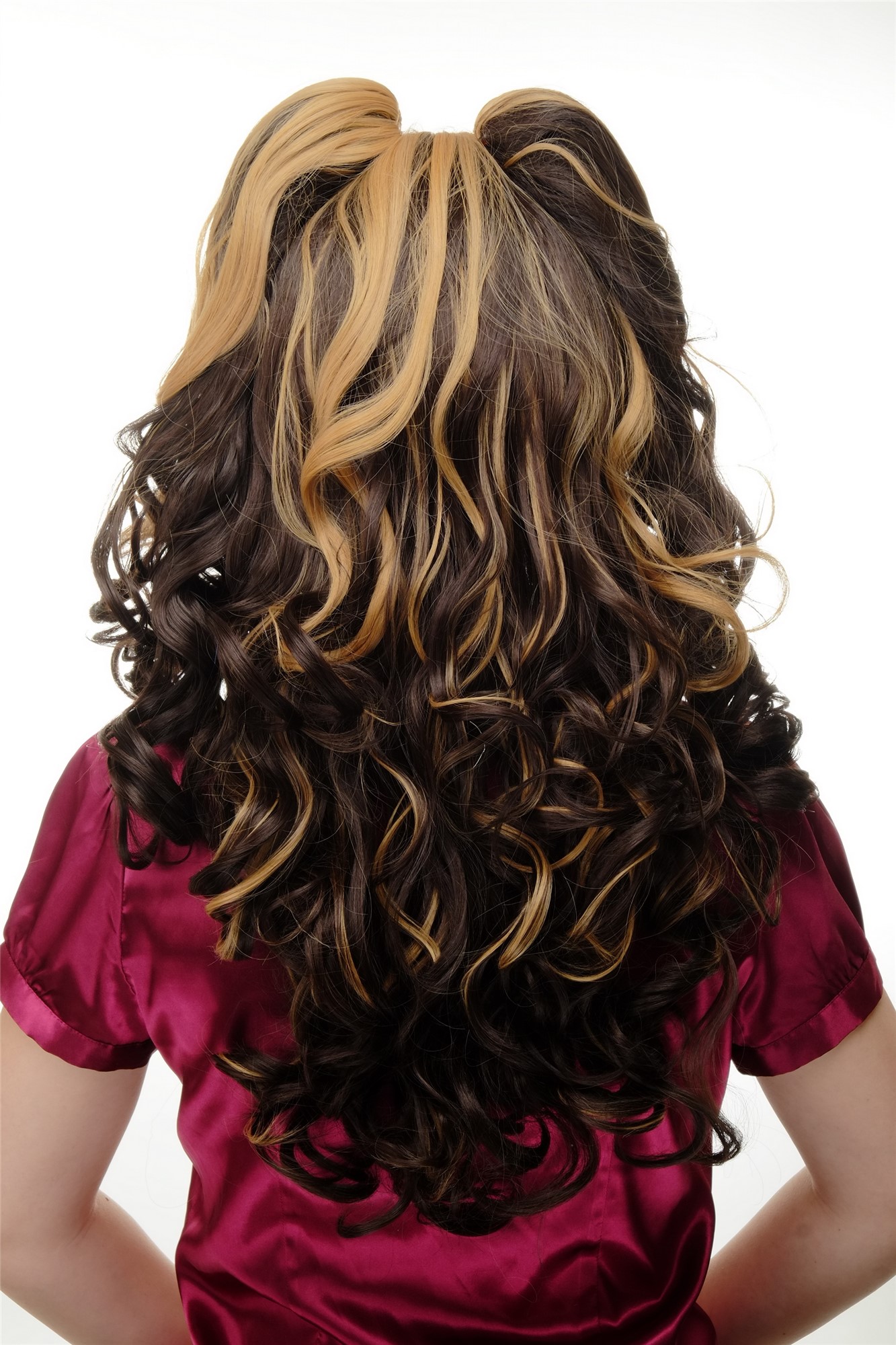 hochwertige Qualitätsperücken, Perücke Cosplay Lang Zöpfe Braun Blond GFW2173-6+22-144, Ansicht 3, WIG ME UP: Ihr Perücken Online Shop lockige Tressen-Perücke mit Kopfhaut-Imitat Braun-Blond-Mix lange Haare für Damen