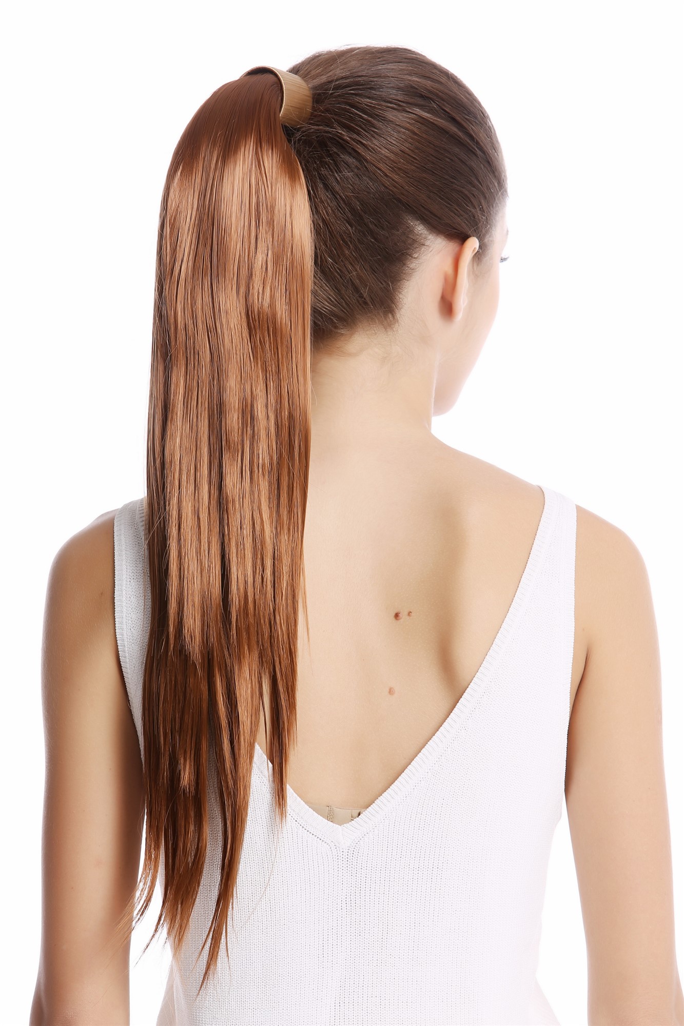 Srosy-30 Hairpiece PONYTAIL with comb and snapwrap long straight dark brown 21", front view, WIG ME UP: Your Perücken Online Shop Ponytails, Medium Rust Brown, straight, long