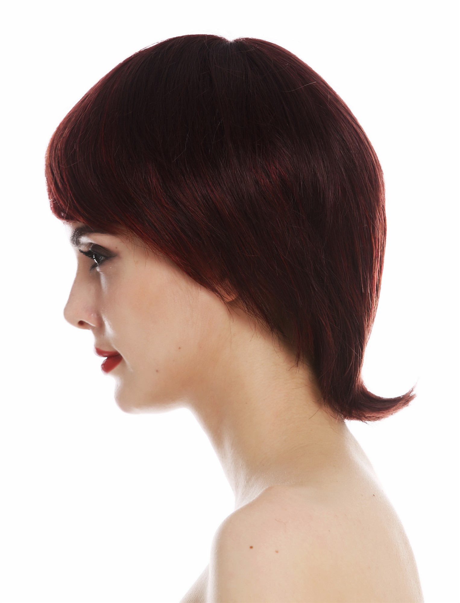 glatte Tressen-Perücke mit Teil-Mono Scheitel Rot-Braun-Mix kurze Haare für Damen