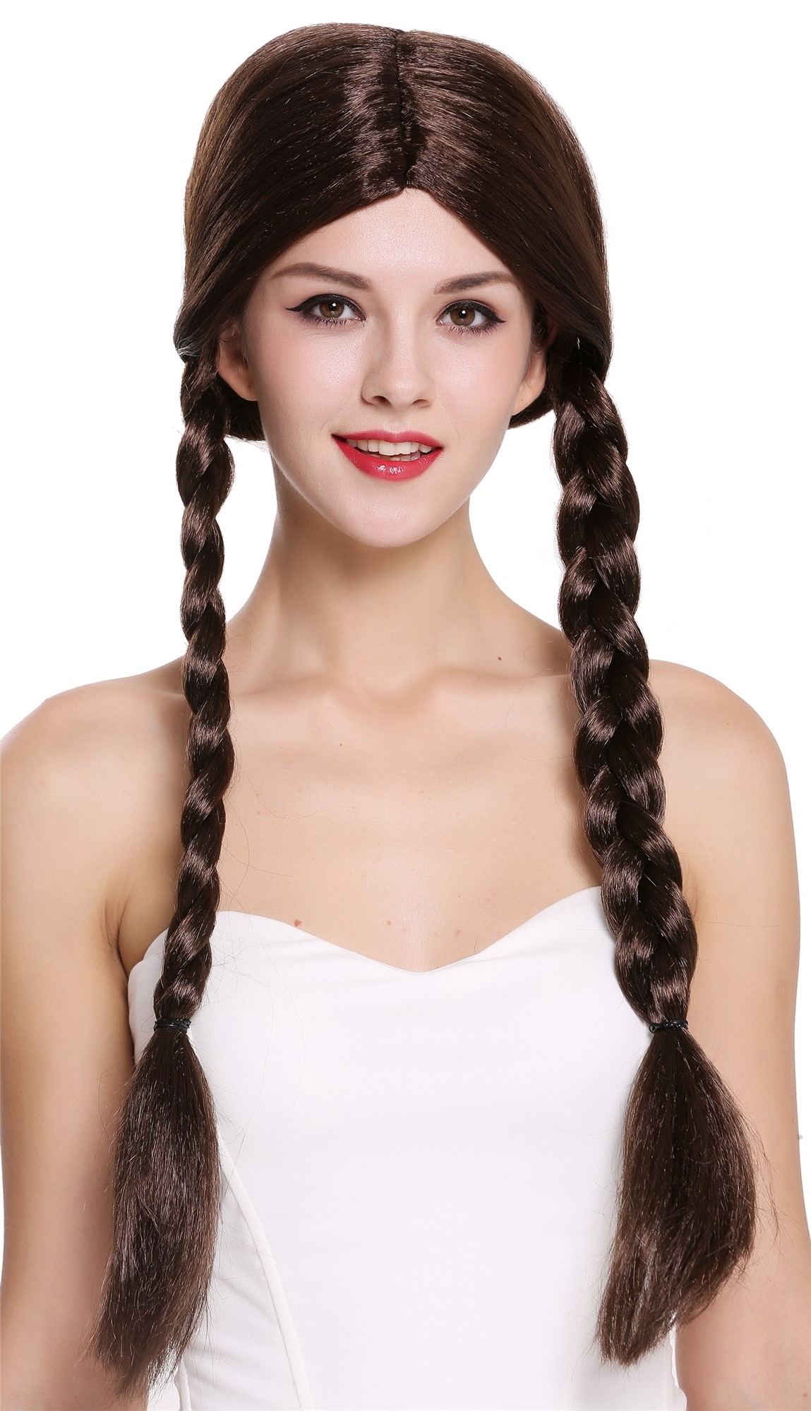 Lady Party Wig brown long braided pigtails queues girly Lolita Schoolgirl 90958, view 2, WIG ME UP: Your Perücken Online Shop Party Wig, Ladies, Brown, Braided, long