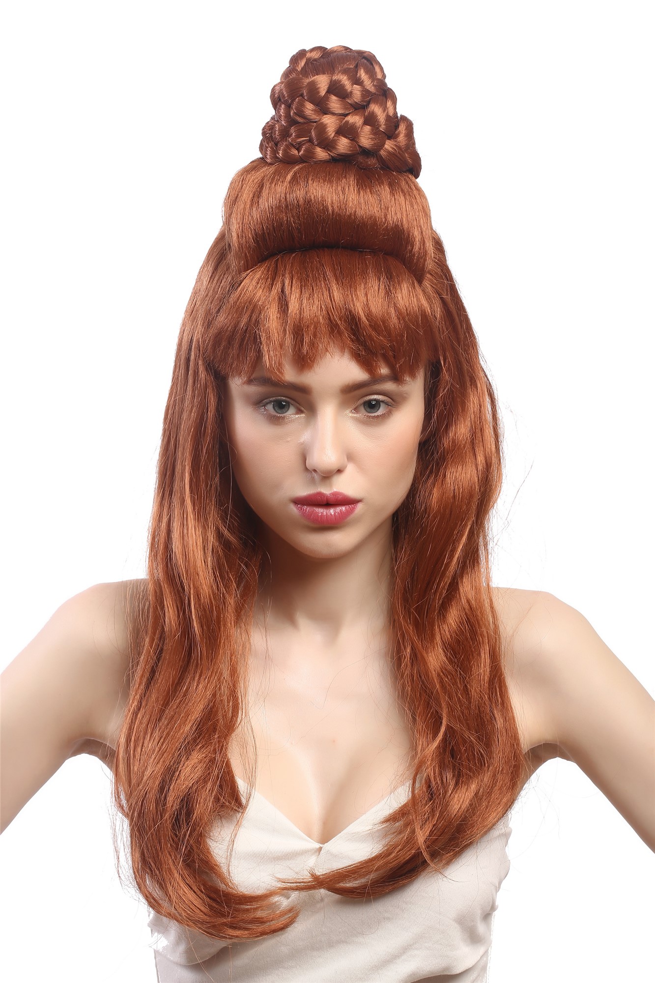 günstige Party Perücke, Perücke 60er Beehive Dutt Turmfrisur Braun 91207-ZA130B, Ansicht 2, WIG ME UP: Ihr Perücken Online Shop geflochtene Party Perücke Braun lange Haare für Damen