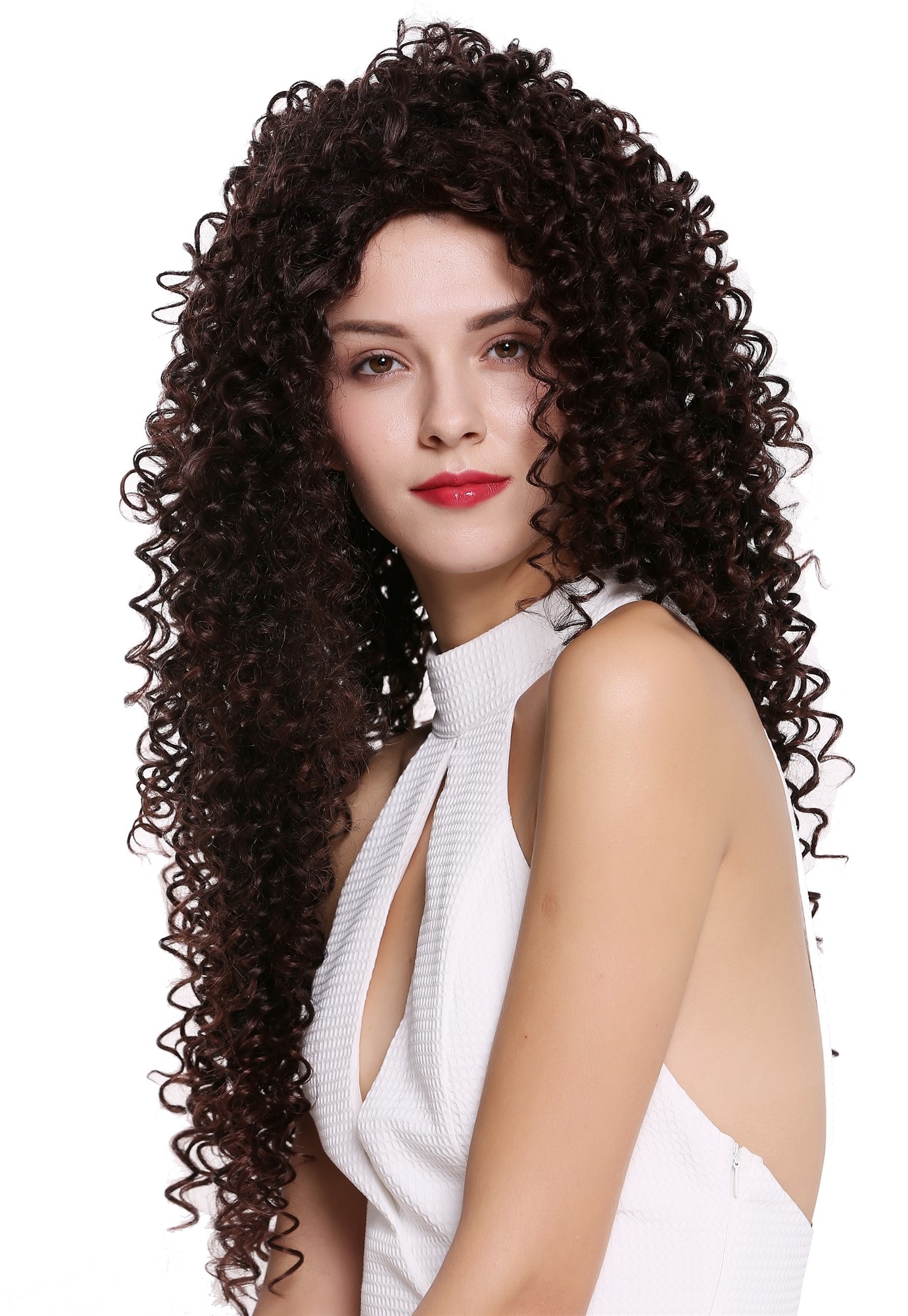 hochwertige Qualitätsperücken, Perücke Lang Locken Afro Mahagoni Braun Mix DW2315-2T33, Ansicht 3, WIG ME UP: Ihr Perücken Online Shop lockige Tressen-Perücke Schwarzbraun-Mahagonibraun sehr lange Haare für Damen
