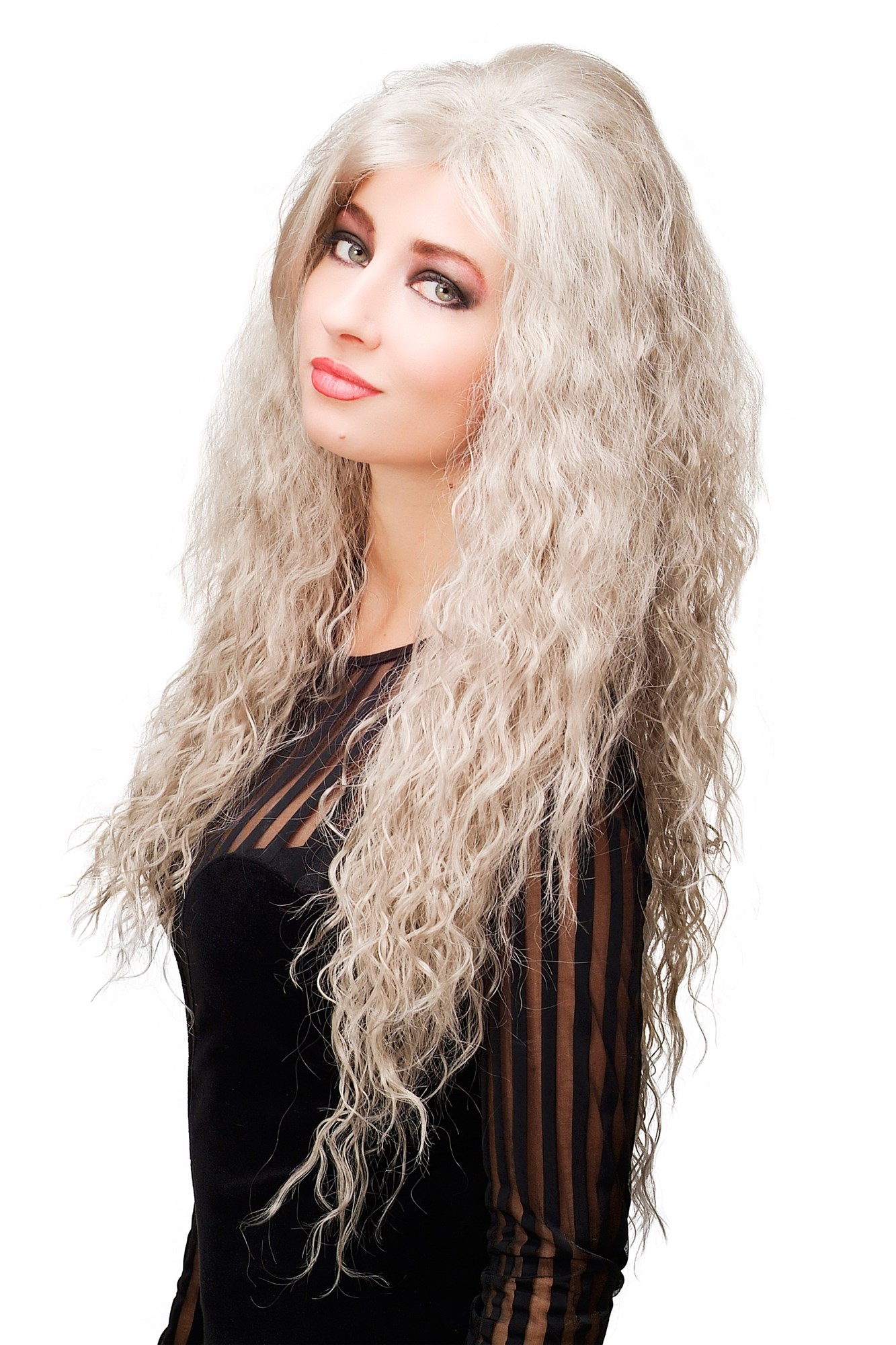 hochwertige Qualitätsperücken, Perücke Grau Lang Kinks Locken TYWL017AK-101, Ansicht 3, WIG ME UP: Ihr Perücken Online Shop lockige Tressen-Perücke Grau lange Haare für Damen