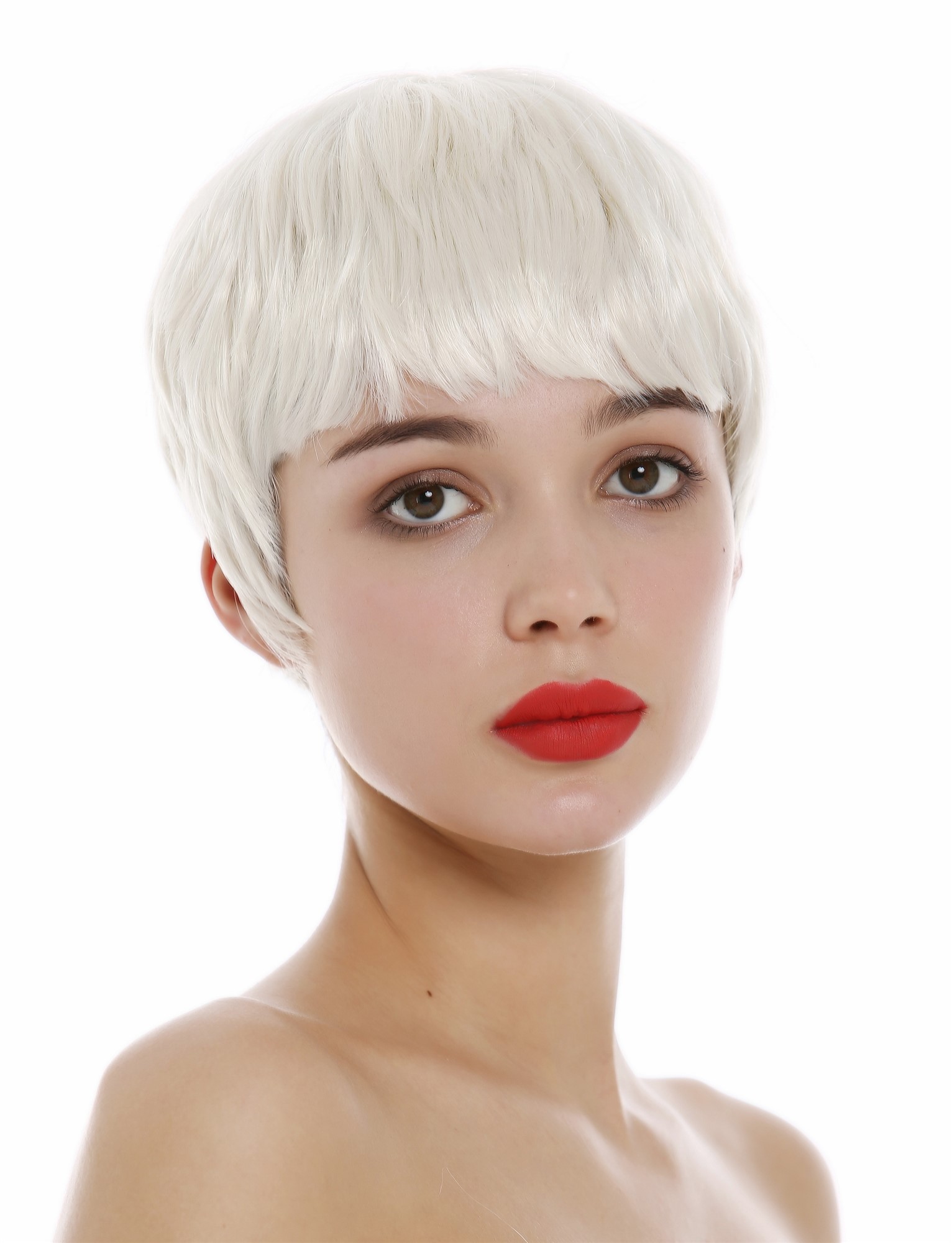 hochwertige Qualitätsperücken, Perücke kurz Pixie Cut Pony Platinblond SA098-613, Ansicht 2, WIG ME UP: Ihr Perücken Online Shop glatte Tressen-Perücke Platinblond kurze Haare für Damen