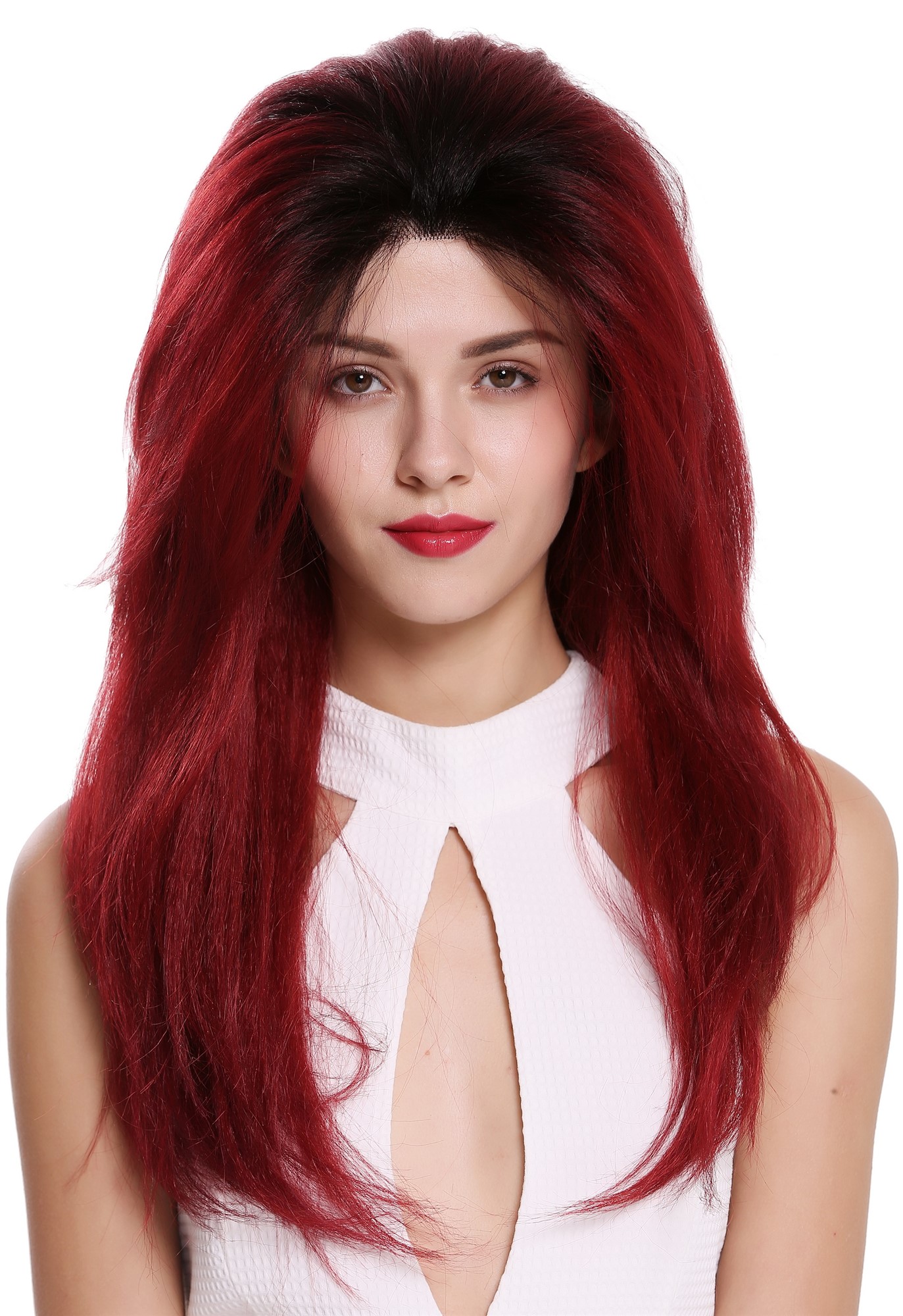 Quality Wigs, Ladies, garnet red-velvet black mix, straight, long