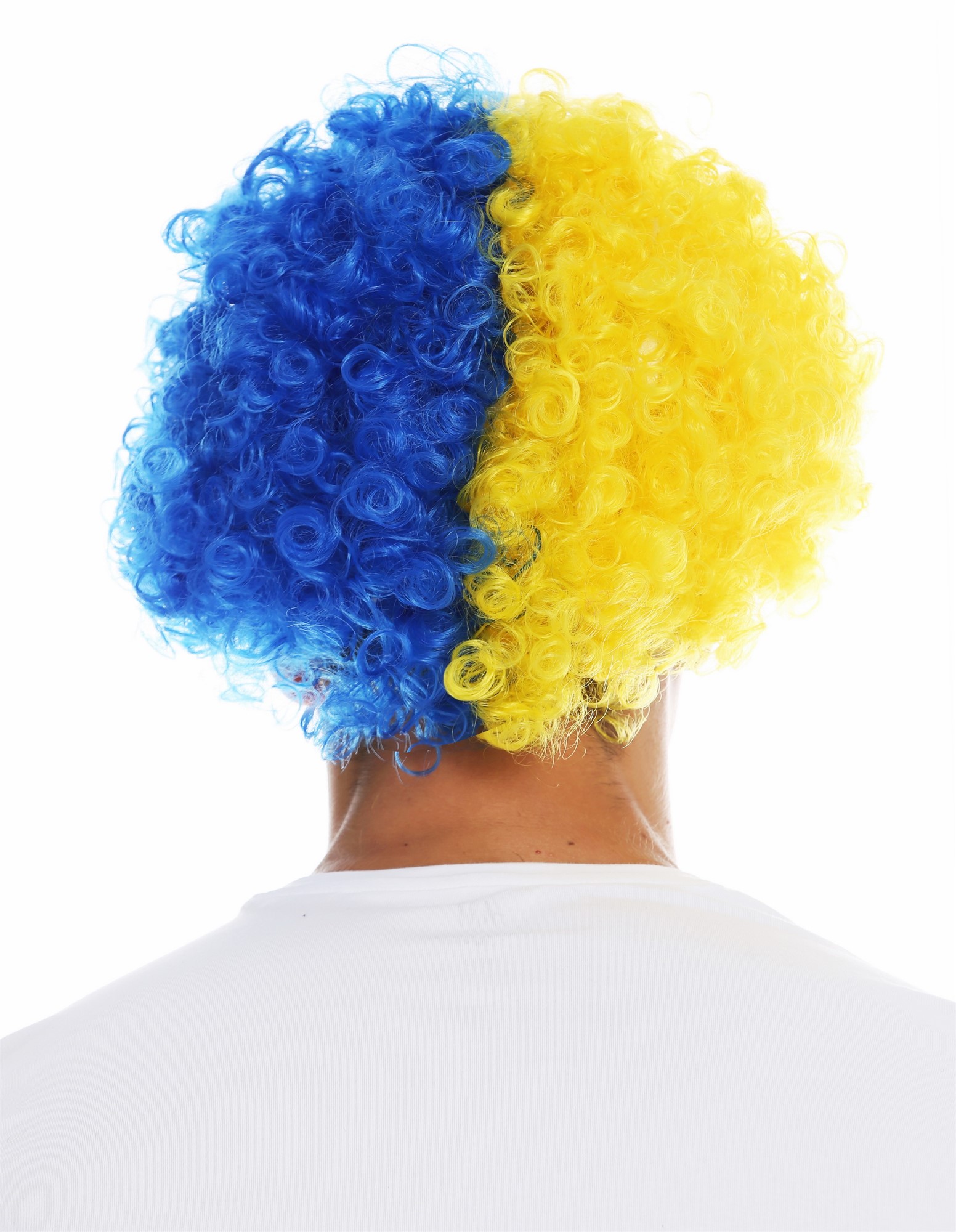 Fan wig carnival afro soccer football world cup yellow blue half half MMAM-15M, view 4, WIG ME UP: Your Perücken Online Shop Party Wig, Unisex, blue-yellow mix, curled, short