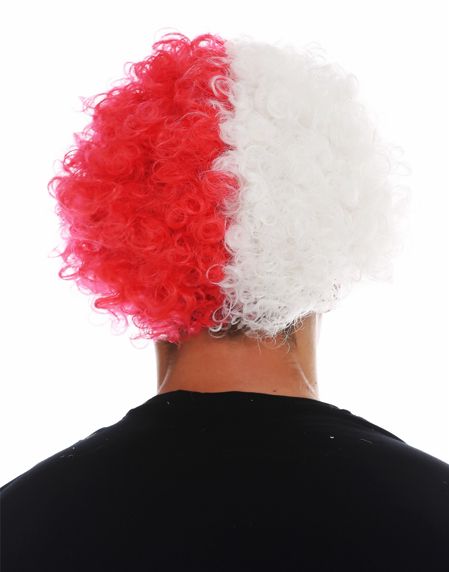 Fan wig carnival afro soccer football world cup white red half and half MMAM-15M, view 4, WIG ME UP: Your Perücken Online Shop Party Wig, Unisex, red-white mix, curled, short