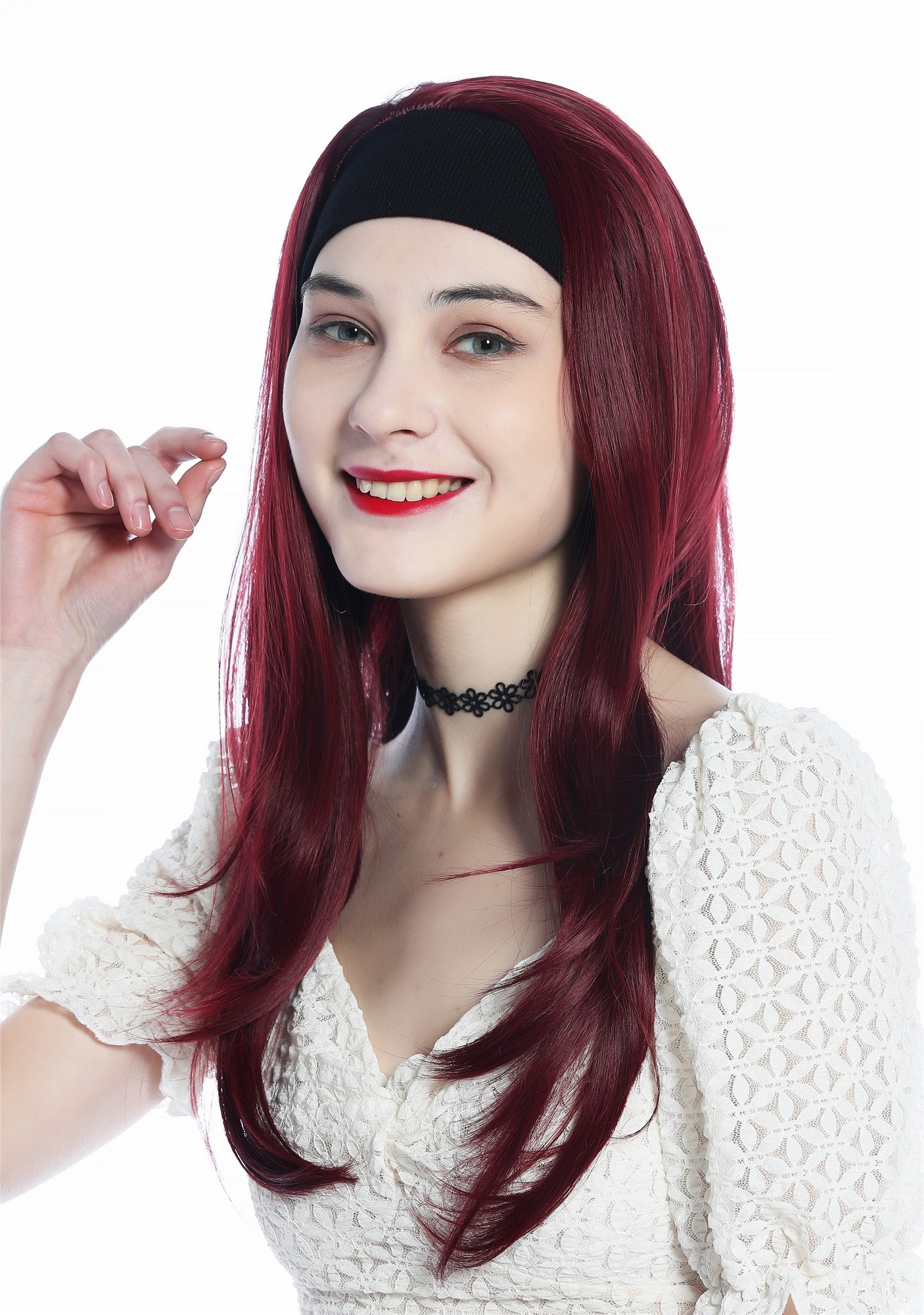 Lady wig half wig black headband retro long straight burgundy garnet red H9306, view 3, WIG ME UP: Your Perücken Online Shop Quality Wigs, Ladies, aubergine, straight, long