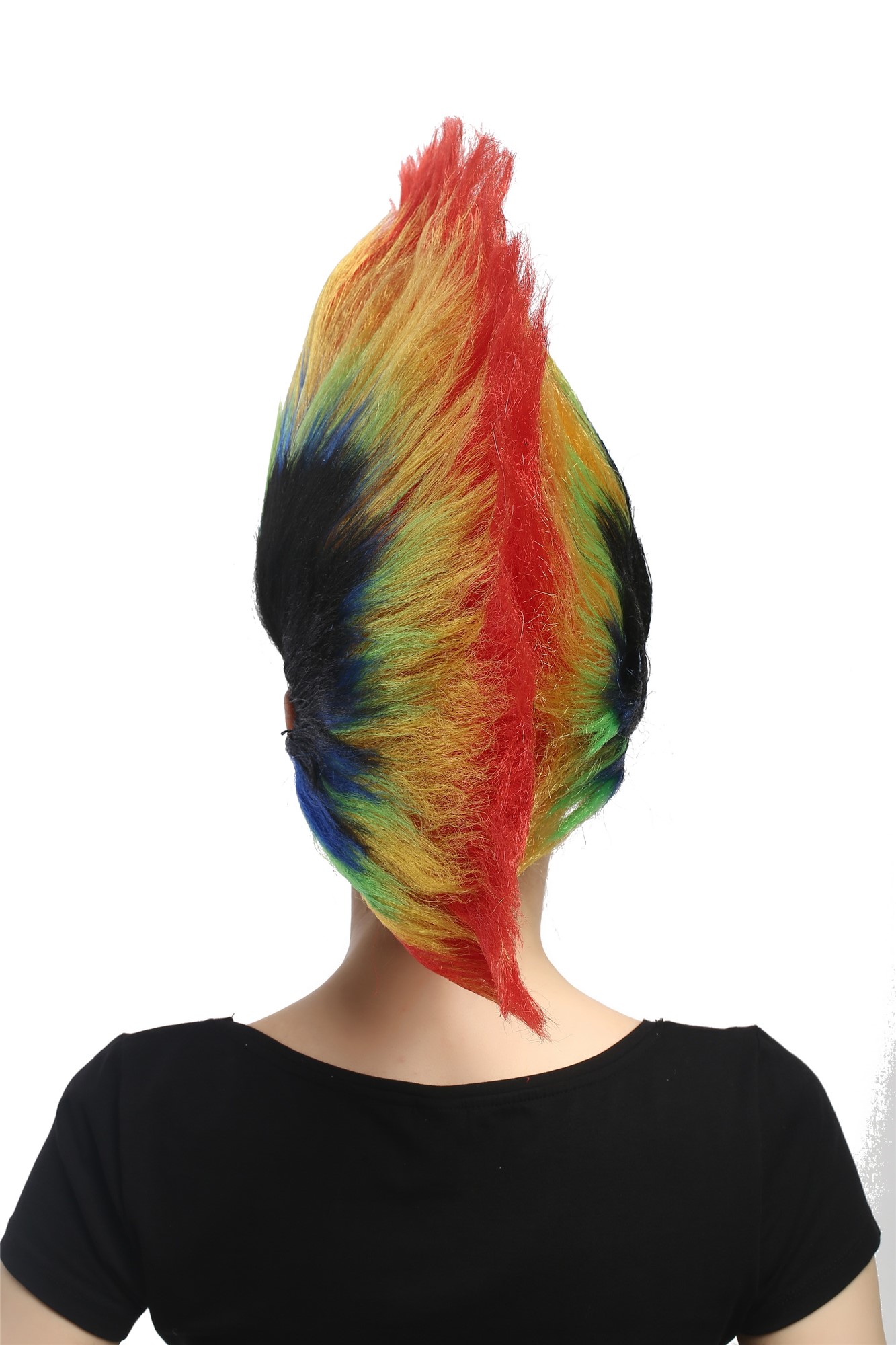 DH1159 Wig Ladies Men Halloween Carnival Fan colourful mohawk punk spikey, view 4, WIG ME UP: Your Perücken Online Shop Party Wig, Unisex, red-yellow-green-blue-black, straight, long