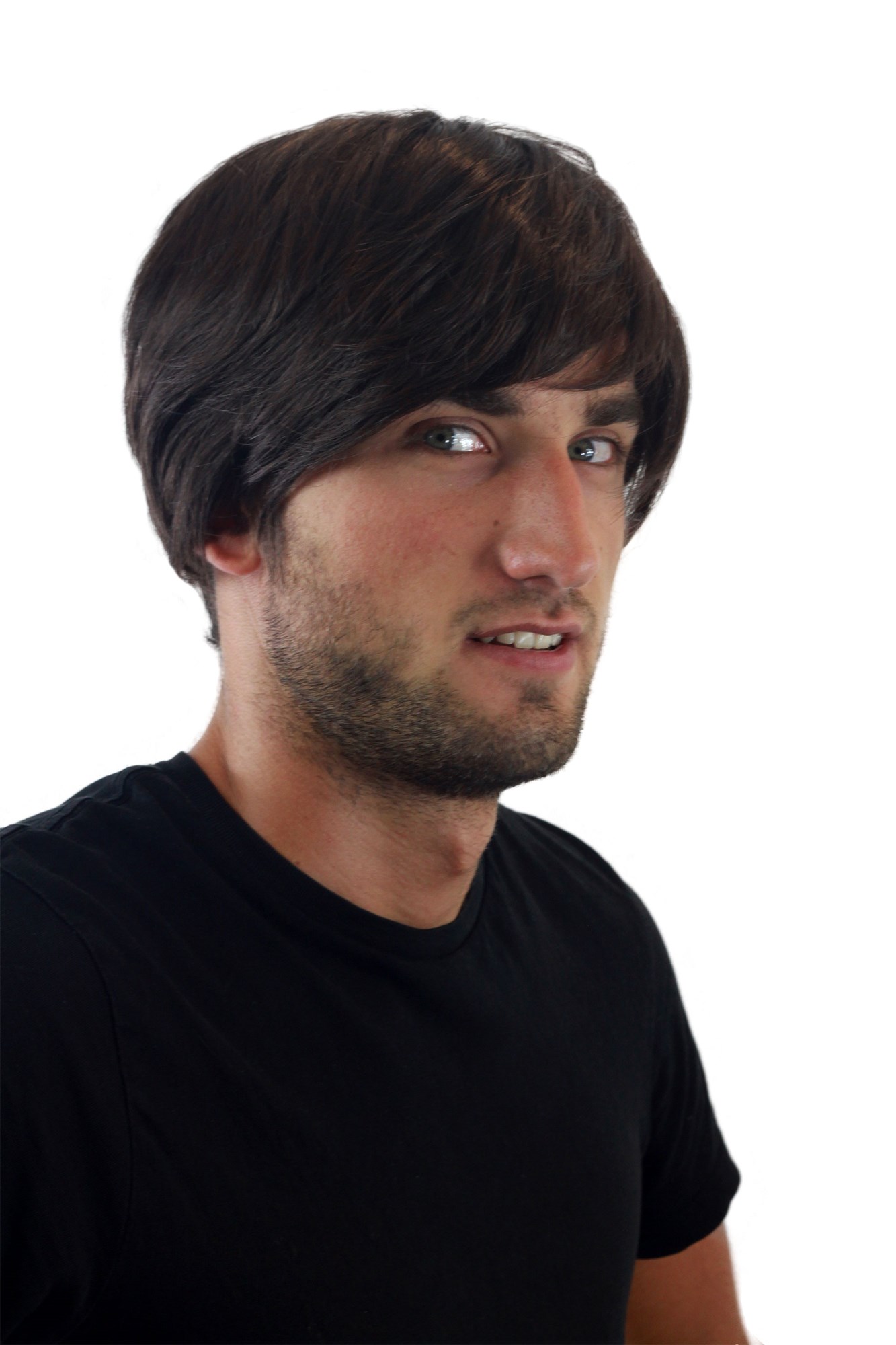 hochwertige Qualitätsperücken, Herrenperücke Kurzhaarig Braun Scheitel GFW993-6, Ansicht 2, WIG ME UP: Ihr Perücken Online Shop glatte Tressen-Perücke Braun kurze Haare für Herren