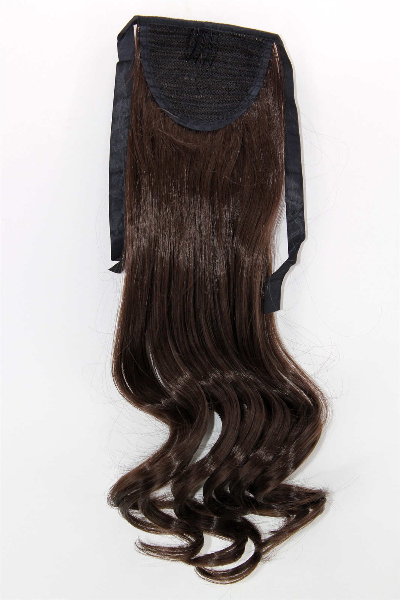 YZF-TC18-6 Hairpiece Pontail Pigtail extension slim light wavy comb and ribbon dark to medium chocolate brown, view 2, WIG ME UP: Your Perücken Online Shop Ponytails, Brown, wavy, shoulder-length