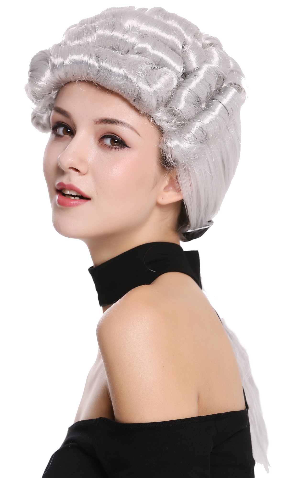 günstige Party Perücke, Barocke Herren Perücke Edelmann Dichter Zopf Grau DH1126-ZA63A, Ansicht 7, WIG ME UP: Ihr Perücken Online Shop lockige Party Perücke Grau schulterlange Haare für Herren