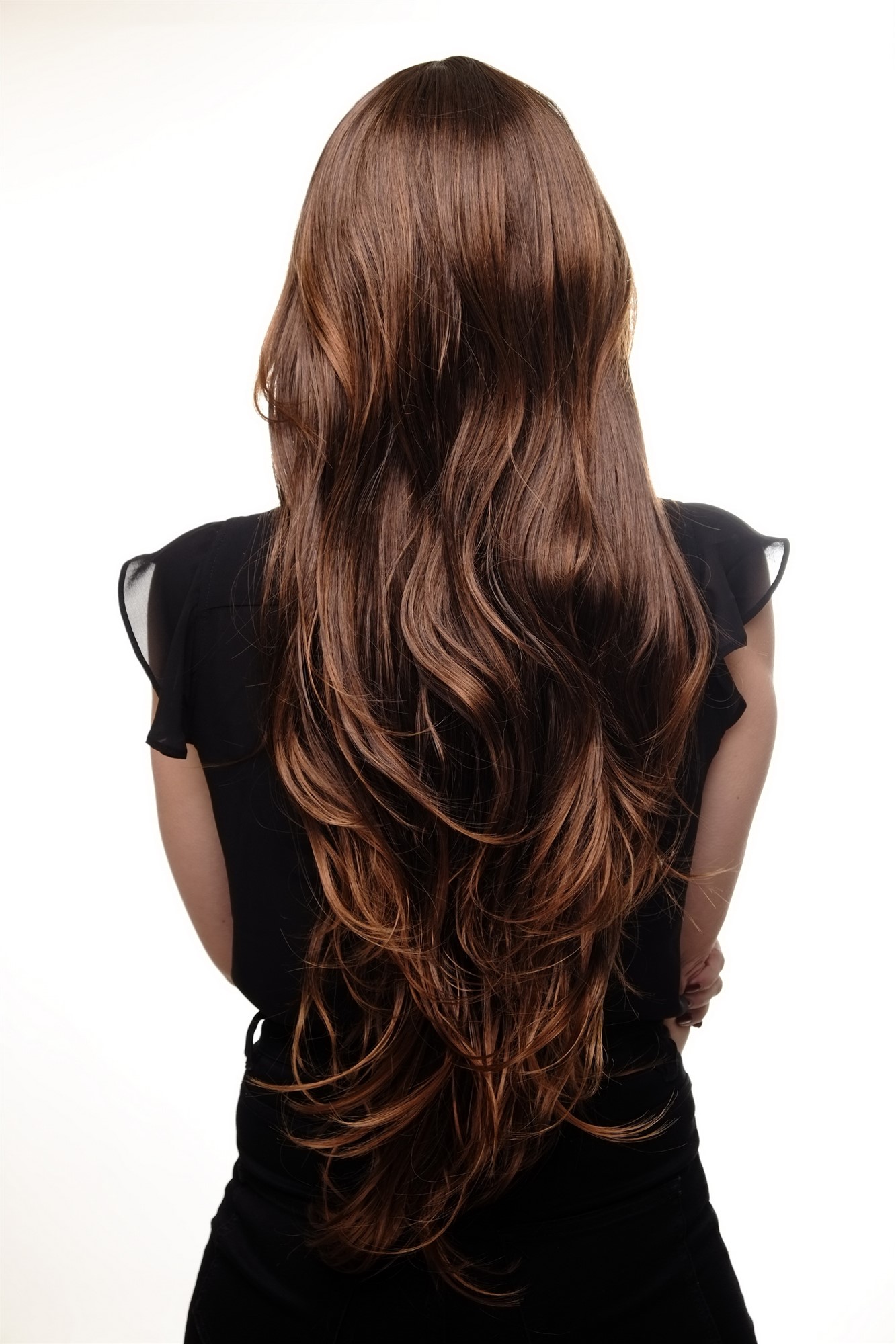 hochwertige Qualitätsperücken, Lange natürliche Damen Perücke gewellt natürlicher Braun-Mix 6311-2T30, Ansicht 4, WIG ME UP: Ihr Perücken Online Shop wellige Tressen-Perücke mit Kopfhaut-Imitat Schwarzbraun-Kupferbraun-Mix sehr lange Haare für Damen