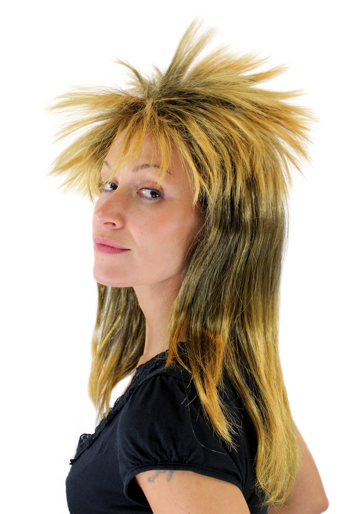 günstige Party Perücke, Perücke Damen/Herren Glam Schwarz/Orange VZ-079, Ansicht 3, WIG ME UP: Ihr Perücken Online Shop wellige Party Perücke schwarz orange lange Haare Unisex