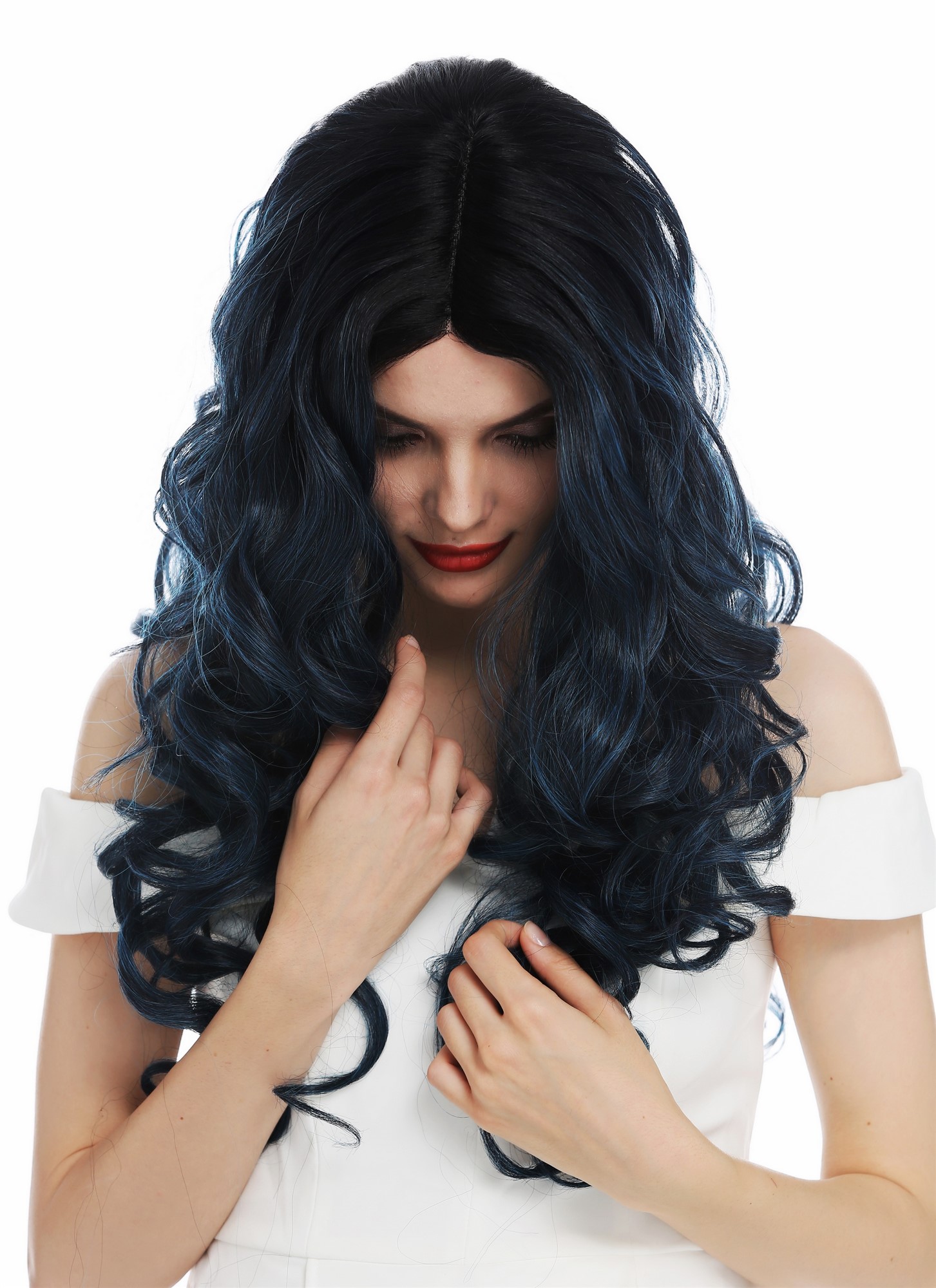 Quality Wigs, Ladies, blue-black mix, curled, very long