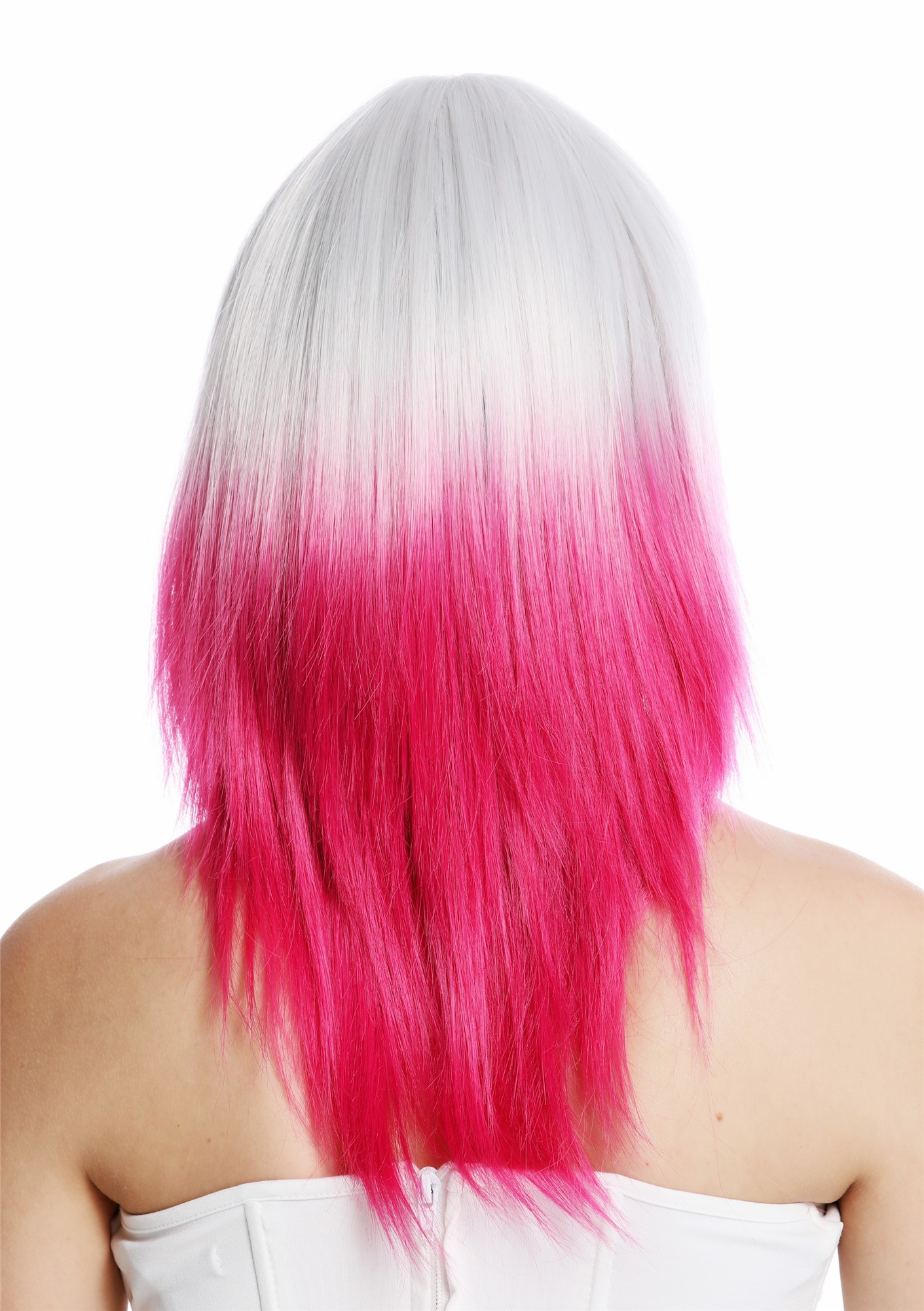 hochwertige Qualitätsperücken, Perücke lang glatt Pony Ombre Grau Rosa 8967-8CR60, Ansicht 4, WIG ME UP: Ihr Perücken Online Shop glatte Tressen-Perücke mit Kopfhaut-Imitat Grau-Rosa-Mix lange Haare für Damen
