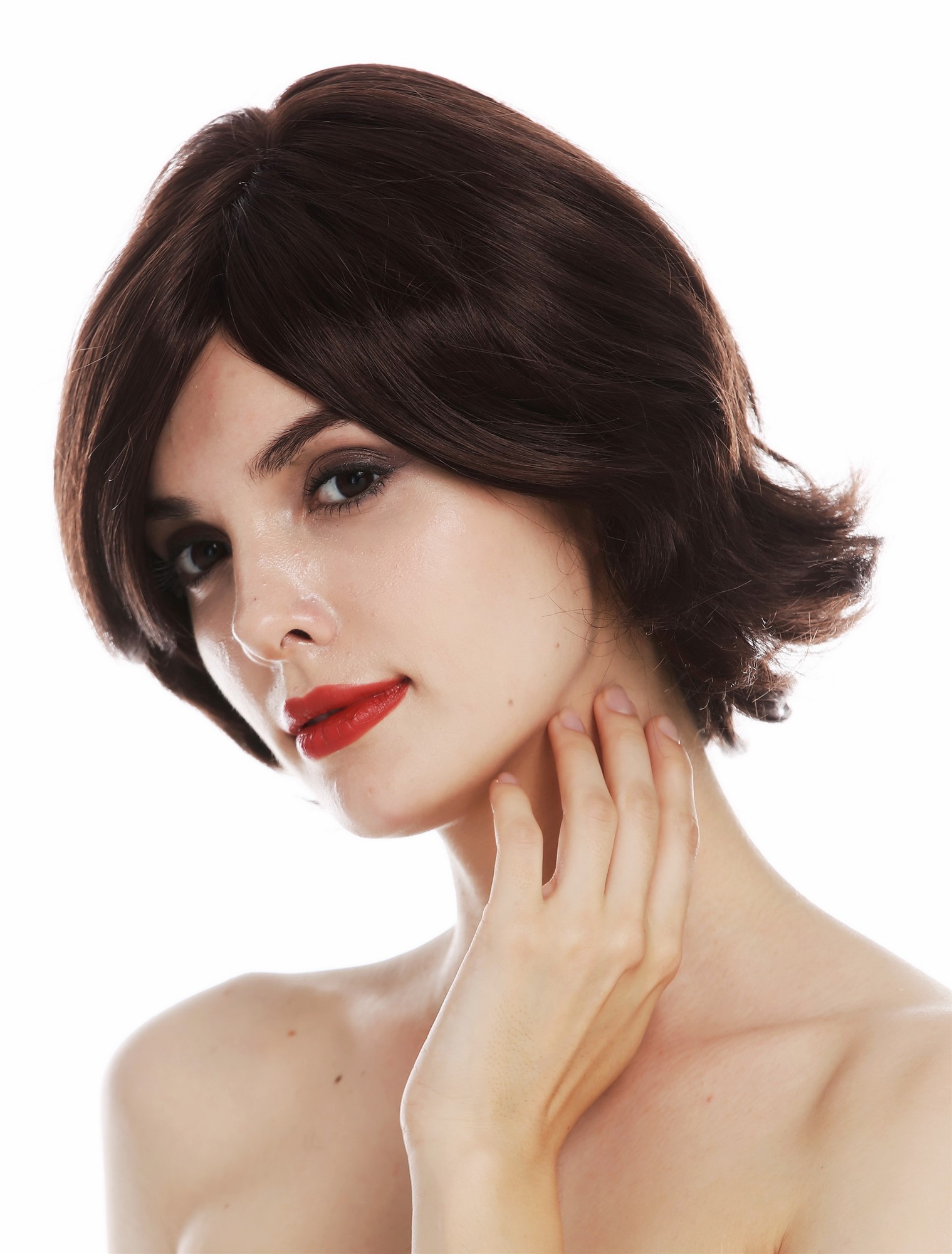 Women's wig monofilament short bob wavy tips parting mahogany brown YM-464-MT, front view, WIG ME UP: Your Perücken Online Shop Quality Wigs, Ladies, mahogany brown, wavy, short