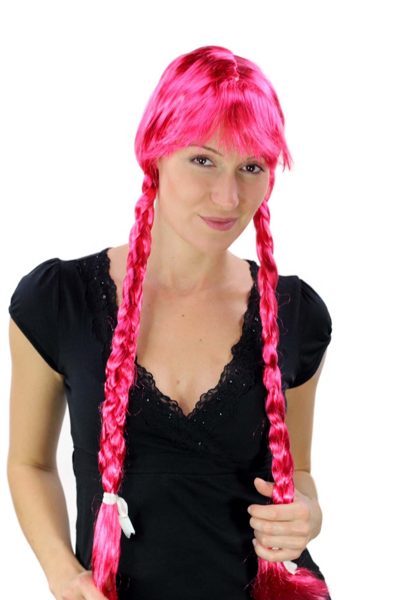 Party/Fancy Dress WIG Gothic Lolita Cosplay BAVARIAN GIRL HEIDI 2 long braids pink, front view, WIG ME UP: Your Perücken Online Shop Party Wig, Ladies, Pink, straight, very long