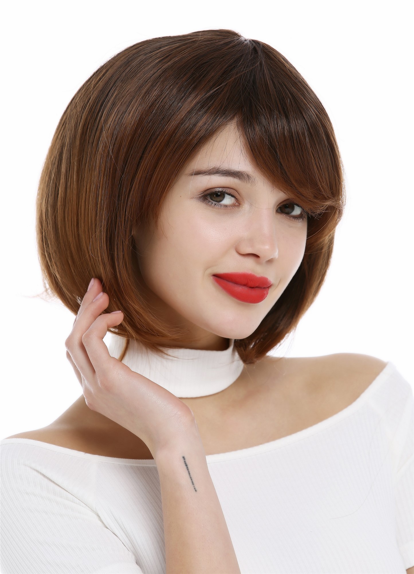 hochwertige Qualitätsperücken, Perücke Damen Long Bob Longbob mit Scheitel volles Haar Kastanie Braun 1215-2T30, Ansicht 2, WIG ME UP: Ihr Perücken Online Shop glatte Tressen-Perücke mit Kopfhaut-Imitat Mittelbraun kurze Haare für Damen