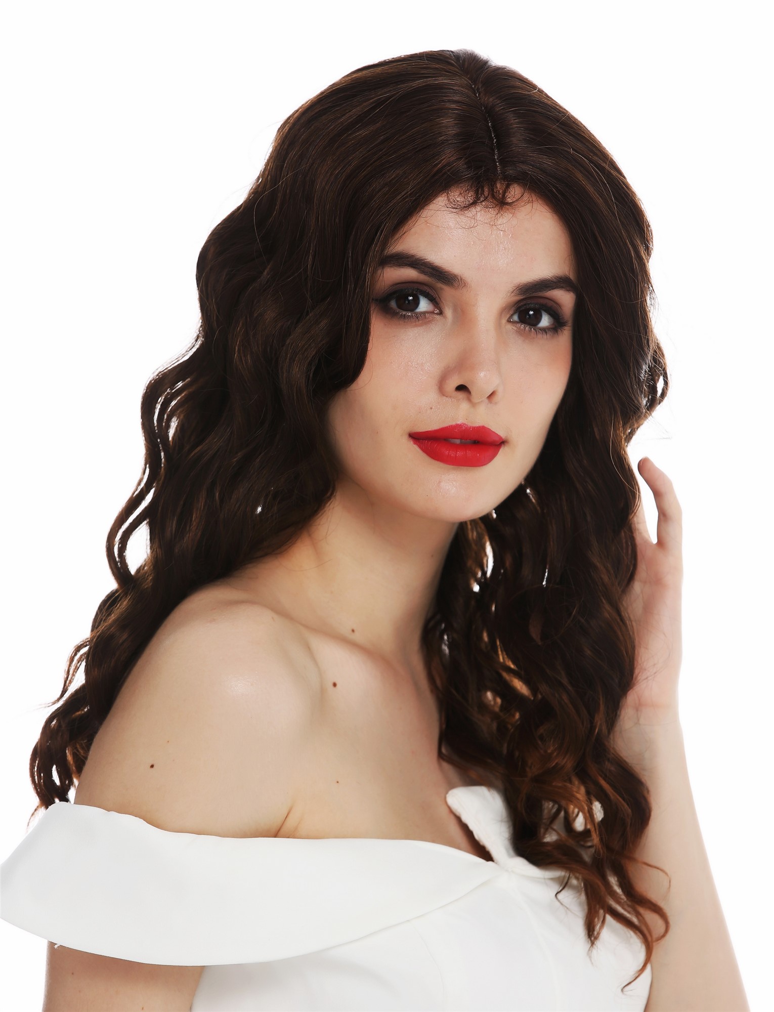 Women's wig ladies' wig long wavy water wave middle parting chestnut brown VK-9, front view, WIG ME UP: Your Perücken Online Shop Quality Wigs, Ladies, black-brown mix, wavy, long