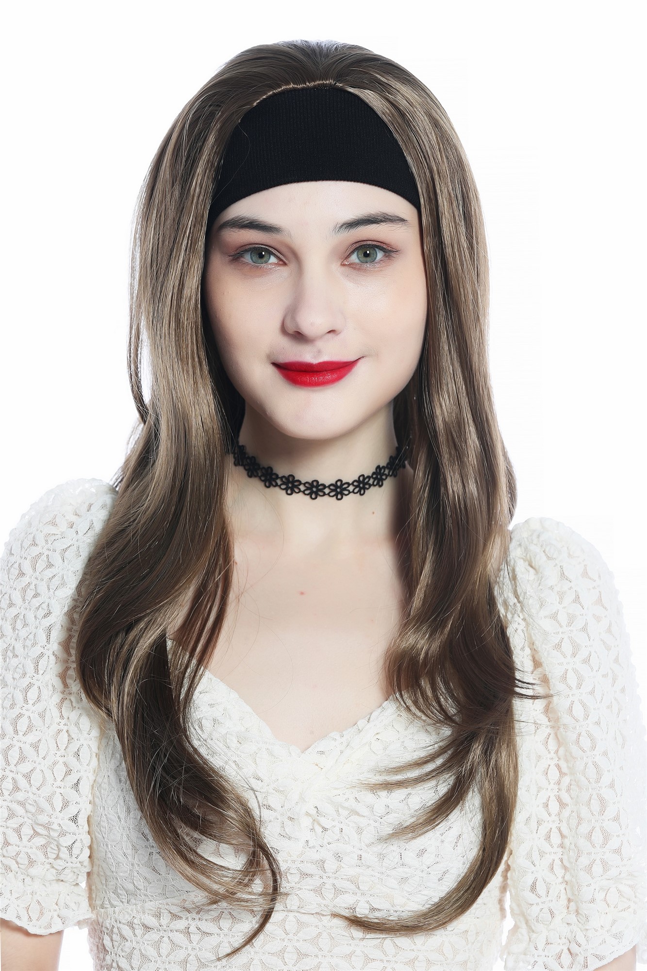 Lady wig half wig black headband cool retro long straight medium brown H9306, view 2, WIG ME UP: Your Perücken Online Shop Quality Wigs, Ladies, medium brown, straight, long