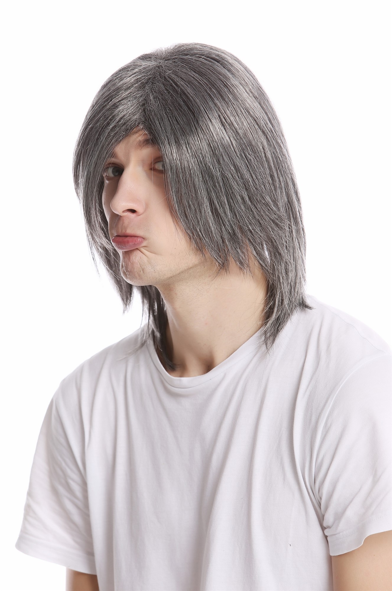 Quality Wigs, Men, dark gray, straight, shoulder-length
