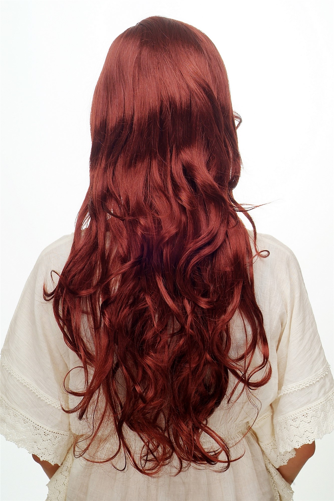 hochwertige Qualitätsperücken, Perücke lang wallendes Haar wellig leicht lockig Rotbraun Rot 9204S-131, Ansicht 4, WIG ME UP: Ihr Perücken Online Shop lockige Tressen-Perücke mit Kopfhaut-Imitat Rotbraun lange Haare für Damen