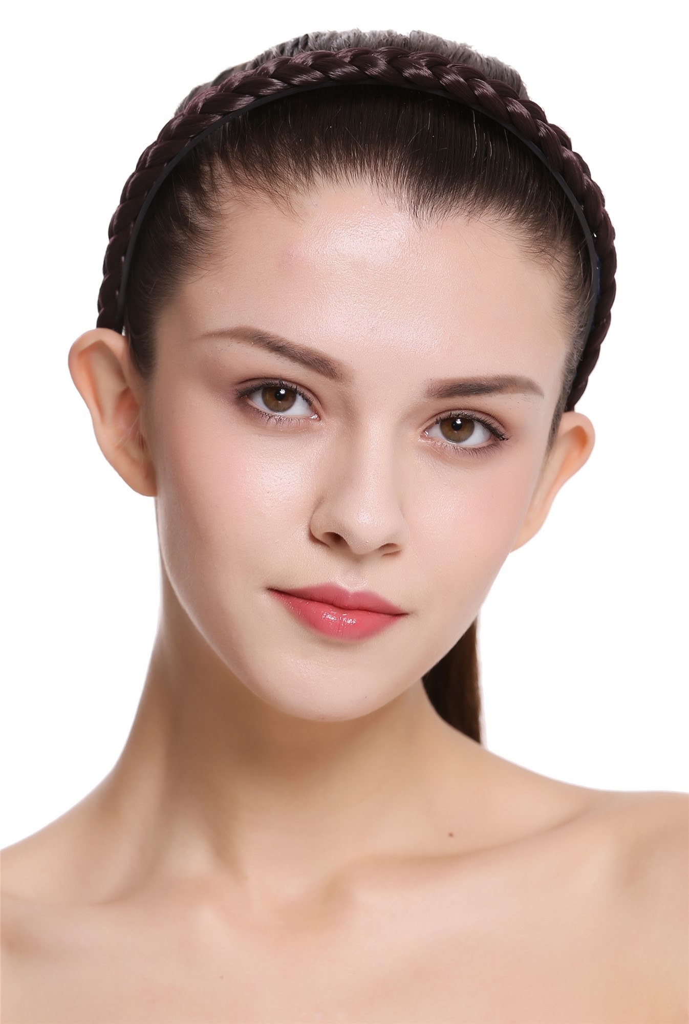 Geflochtener schmaler Haarreif 1,2 cm schmal Mattes Braun CXT-003-035, Ansicht 2, WIG ME UP: Ihr Perücken Online Shop Haarreifen geflochten Rostbraun 40 cm