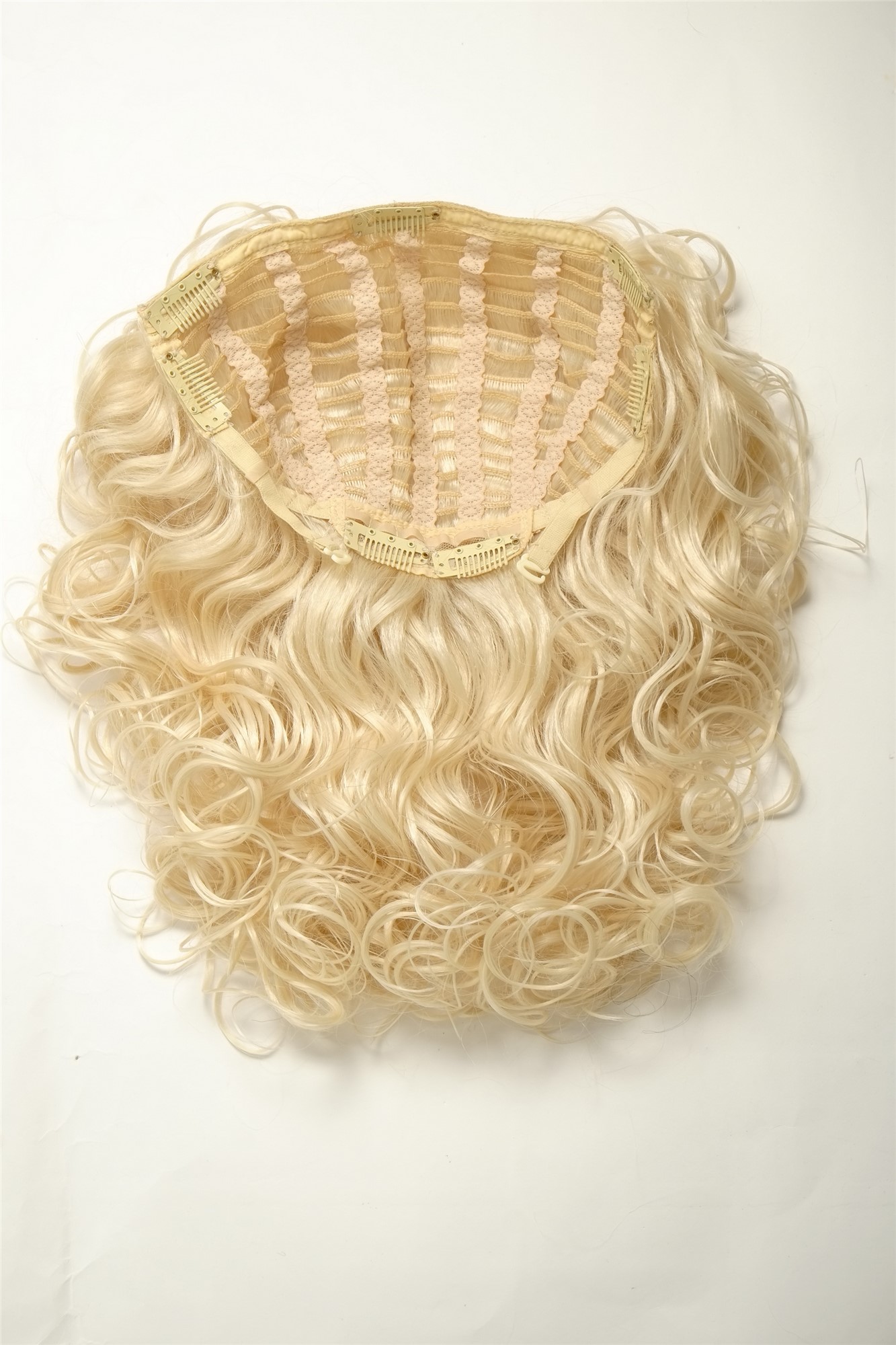 Haarteil 7 Clips Haarverlängerung Halbperücke Locken Platinblond H9312-613, Ansicht 2, WIG ME UP: Ihr Perücken Online Shop lockige Halbperücke Platinblond 40 cm lang