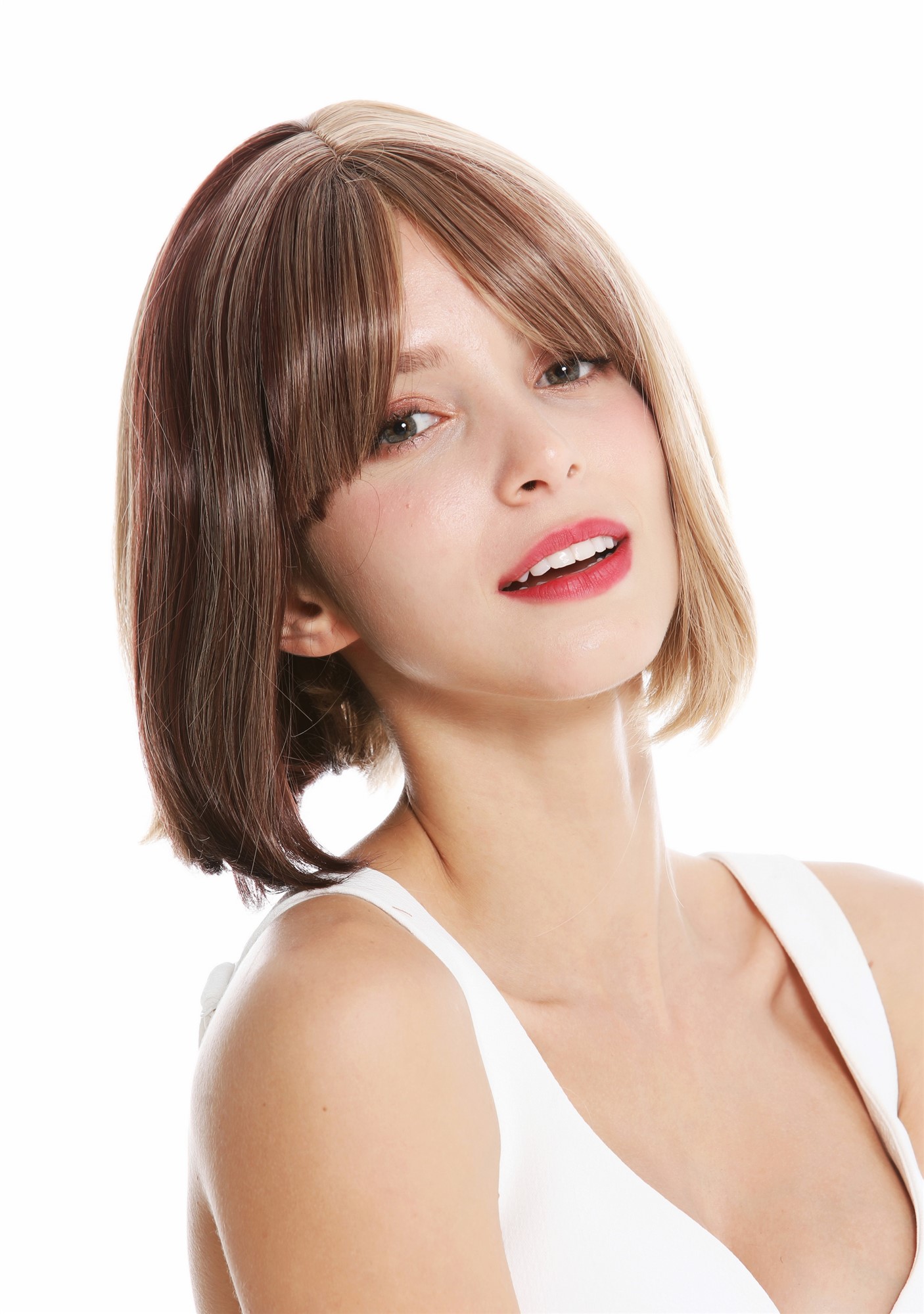 hochwertige Qualitätsperücken, Perücke kurz Longbob Hellbraun Braun Mix GFW2641-18+33, Ansicht 2, WIG ME UP: Ihr Perücken Online Shop glatte Tressen-Perücke mit Kopfhaut-Imitat Braun-Mix kurze Haare für Damen