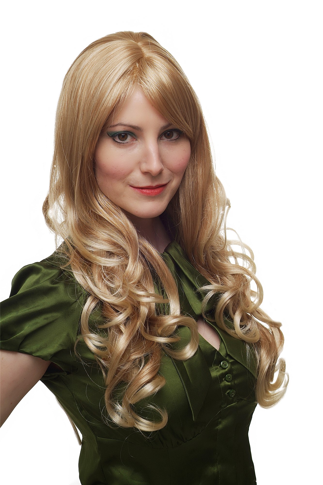 Lady wig women blonde mix highlights great volume wavy slight curls 285, front view, WIG ME UP: Your Perücken Online Shop Quality Wigs, Ladies, Blonde, curled, long