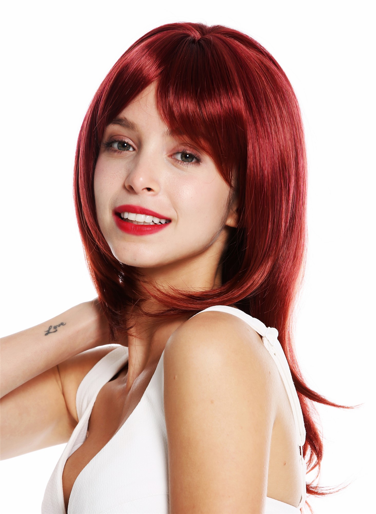 Lady wig layered sleek waved tips bright red copper red highlights VK-28, front view, WIG ME UP: Your Perücken Online Shop Quality Wigs, Ladies, red mix, straight, long