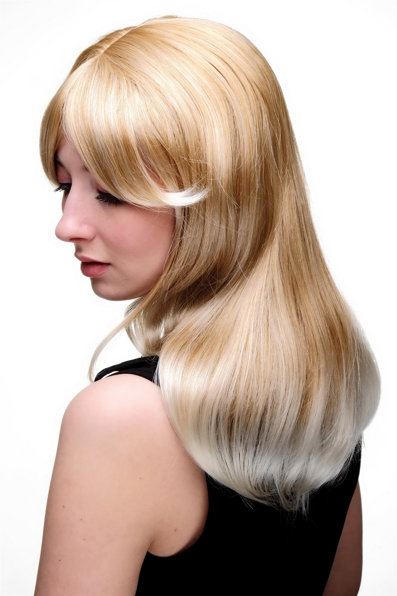 glatte Tressen-Perücke mit Kopfhaut-Imitat Erdbeerblond-Platinblond lange Haare für Damen