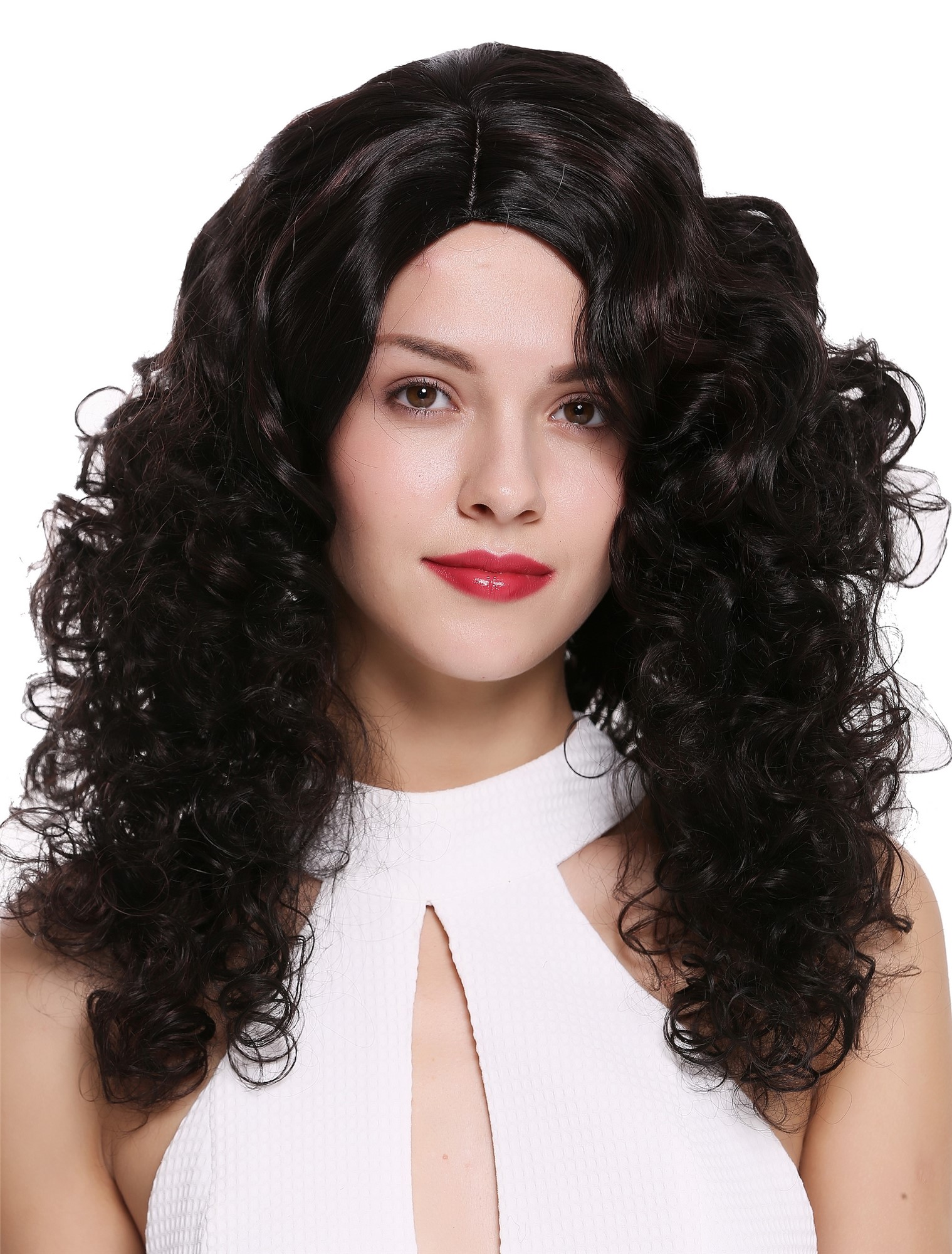 Women's wig long voluminous side parting curls pomp mahogany brown mix 1355AB, front view, WIG ME UP: Your Perücken Online Shop Quality Wigs, Ladies, black-brown-mahogany brown mix, curled, long
