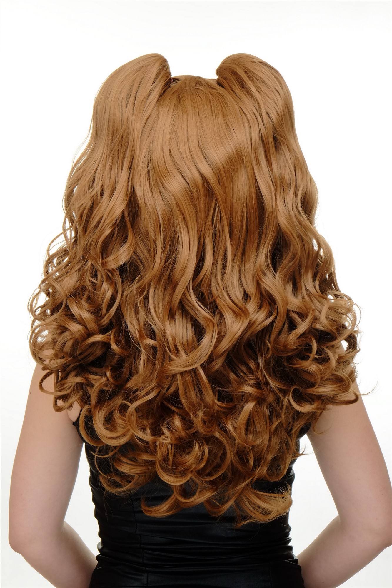 Lady Cosplay Wig 2 ponytails pigtails curled bangs ringlets red blond YZF-7080L, view 5, WIG ME UP: Your Perücken Online Shop Quality Wigs, Ladies, strawberry blonde, curled, shoulder-length