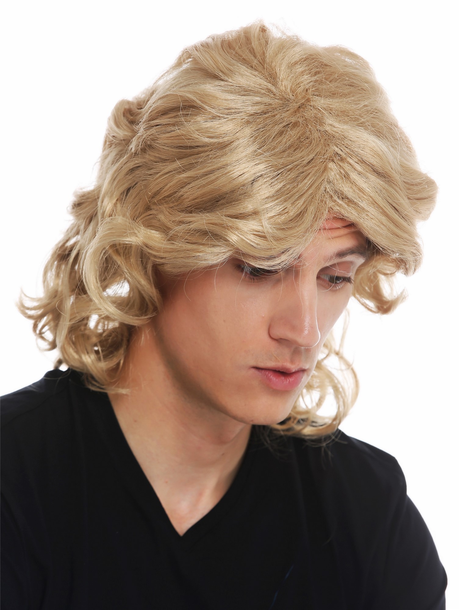 günstige Party Perücke, Perücke Herren lang gewellt Blond Schönling F26722-ZA82A, Ansicht 5, WIG ME UP: Ihr Perücken Online Shop lockige Party Perücke Karamellblond schulterlange Haare Unisex