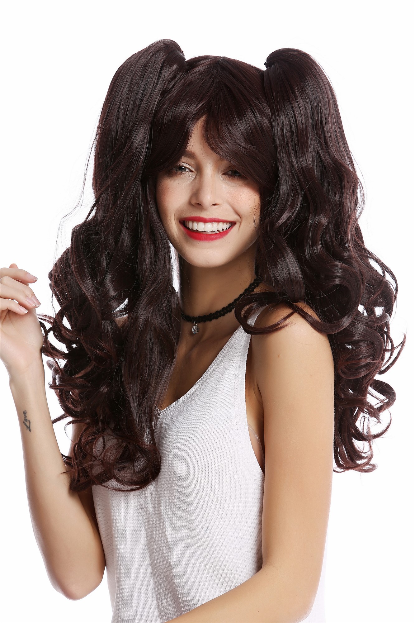 hochwertige Qualitätsperücken, Perücke Cosplay 2 Zöpfe Braun Mix YZF-4379-2T33, Ansicht 2, WIG ME UP: Ihr Perücken Online Shop wellige Tressen-Perücke Braun lange Haare für Damen