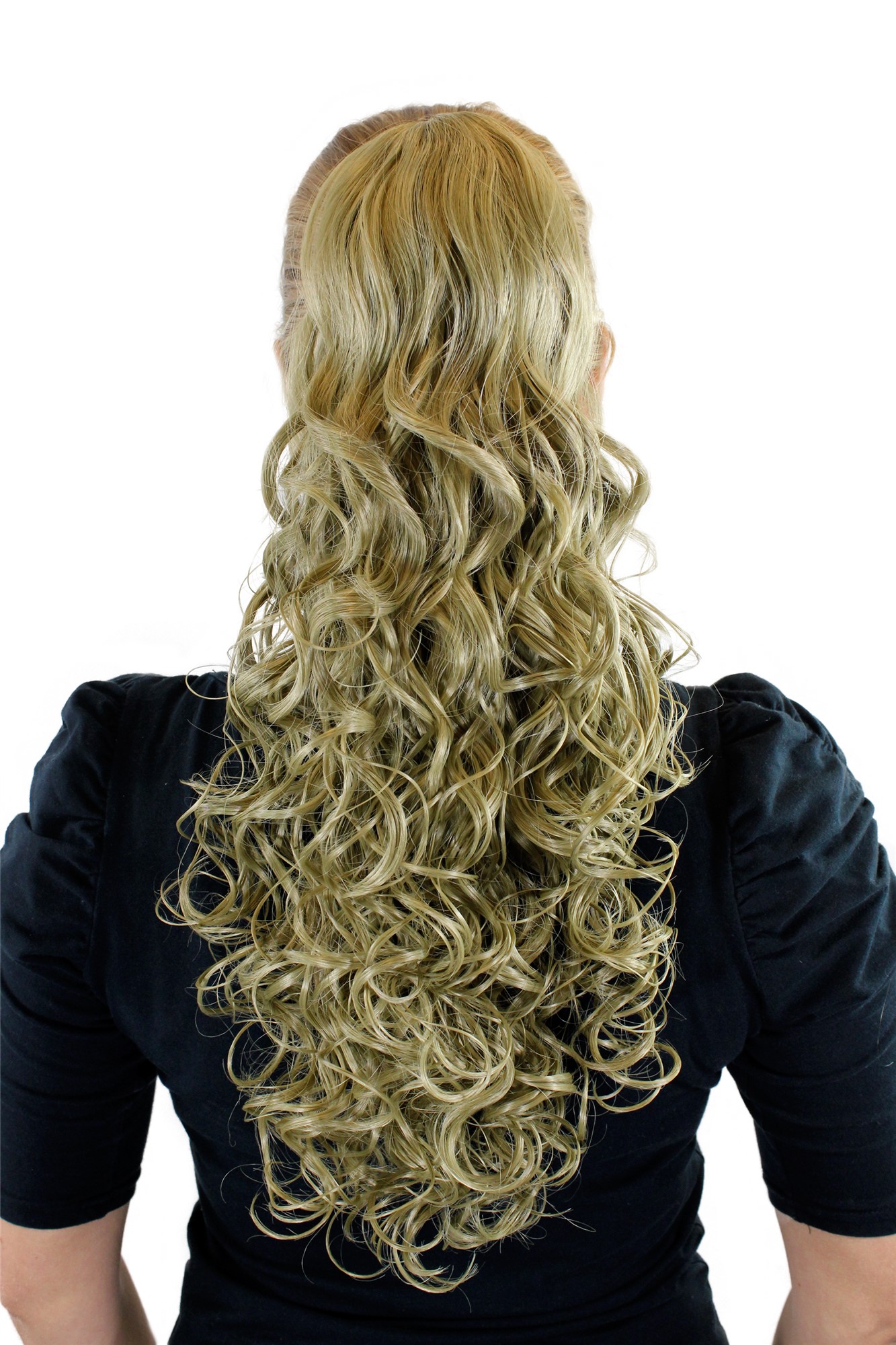 XF-0093-24 Ponytail Hairpiece extension long curled distinct curls wetlook light ash blond 20", front view, WIG ME UP: Your Perücken Online Shop Ponytails, light ash blonde, curled, long