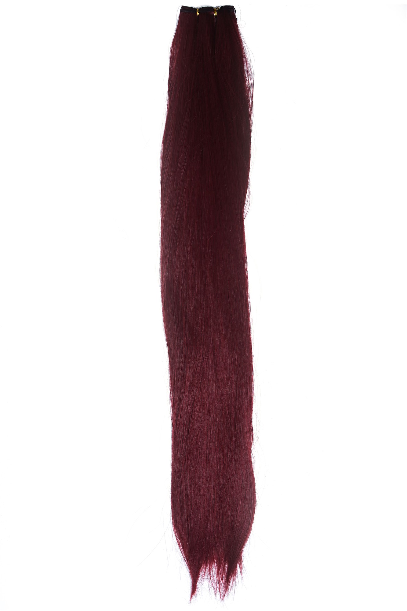 Weft tress synthetic hair sleek for wig extension making garnet red VK-WEFT, front view, WIG ME UP: Your Perücken Online Shop Wefts, garnet red, straight, very long