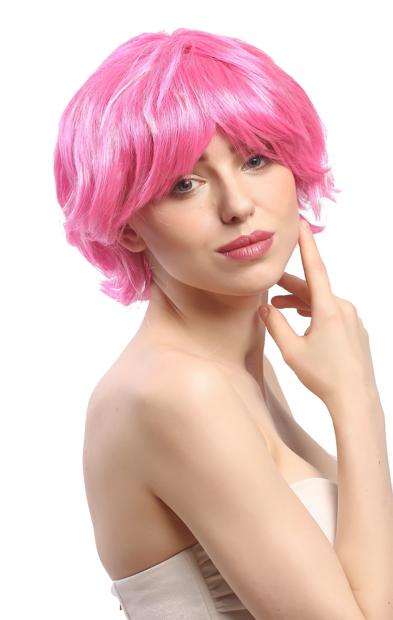 90862-ZAC5B-ZA28 Lady Party Wig Halloween short wild voluminous style two pink hues mixed, view 2, WIG ME UP: Your Perücken Online Shop Party Wig, Ladies, Pink, wavy, short