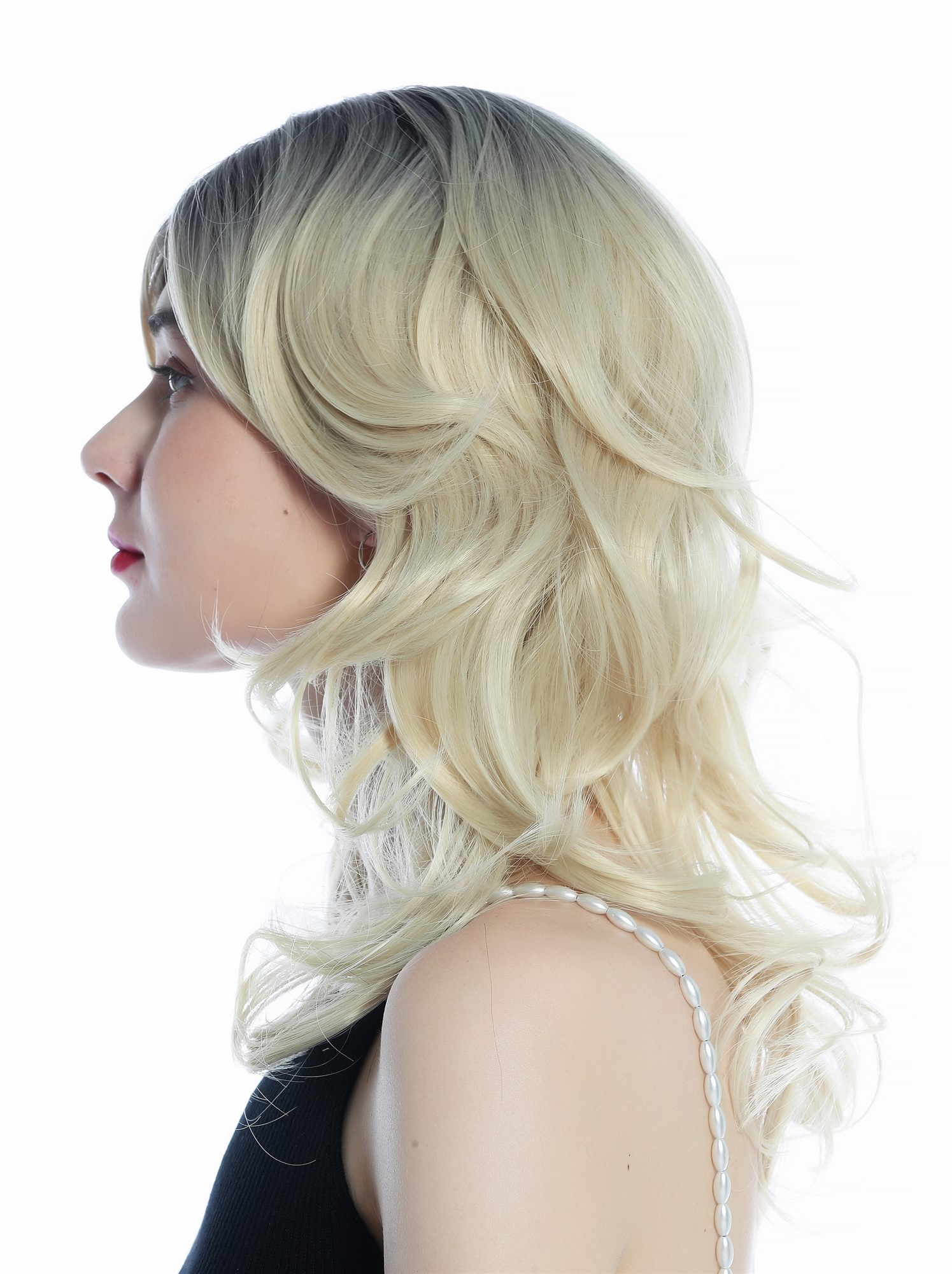 Lady wig shoulder length wavy slight curls bright blond dark roots ombre SZL0667, view 4, WIG ME UP: Your Perücken Online Shop Quality Wigs, Ladies, gray-blue-platinum blonde gradient, wavy, shoulder-length